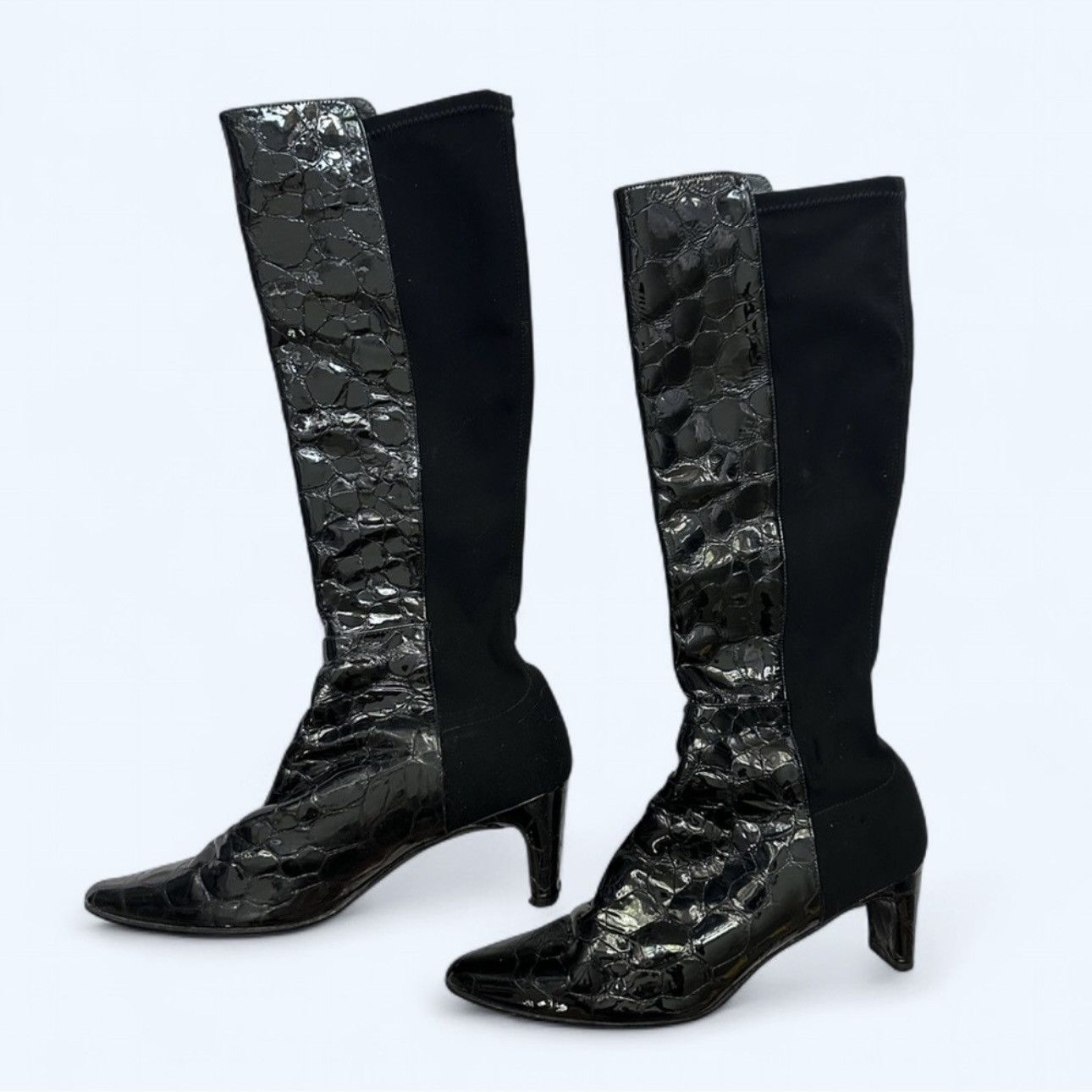 Stuart Weitzman Stuart Weitzman Croc Embossed 50/50 Patent Leather Boots Size US 7.5 / IT 37.5 - 2 Thumbnail
