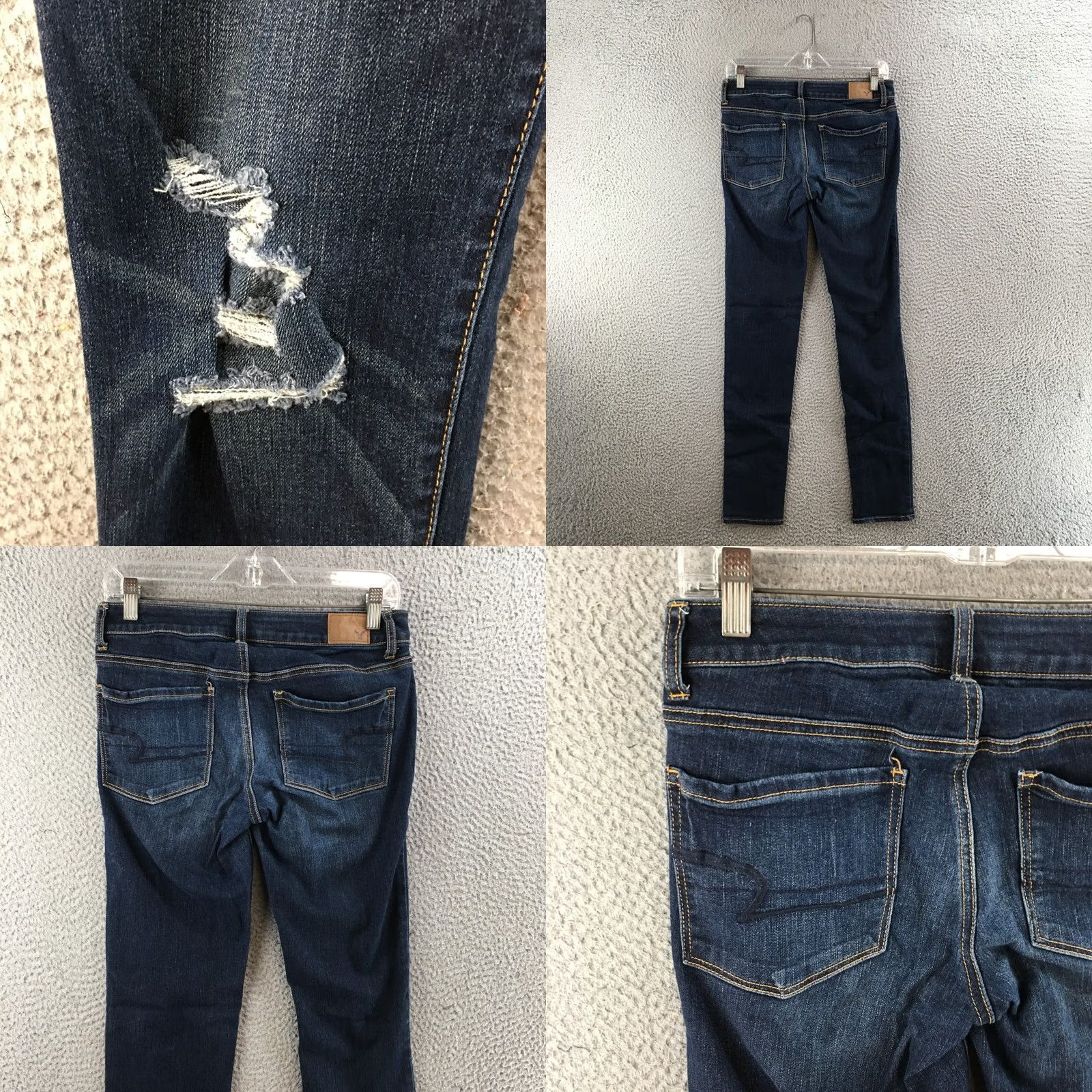 American Eagle Outfitters American Eagle Skinny Jeans Womens 6 Long Blue Dark Wash Denim Distressed Zip Size 28" / US 6 / IT 42 - 9 Thumbnail