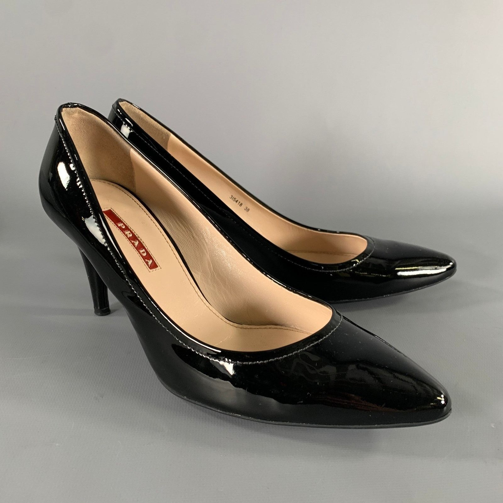 Prada PRADA Size 8 Black Patent Leather Shiny Patent Pumps Size US 8 / IT 38 - 1 Thumbnail
