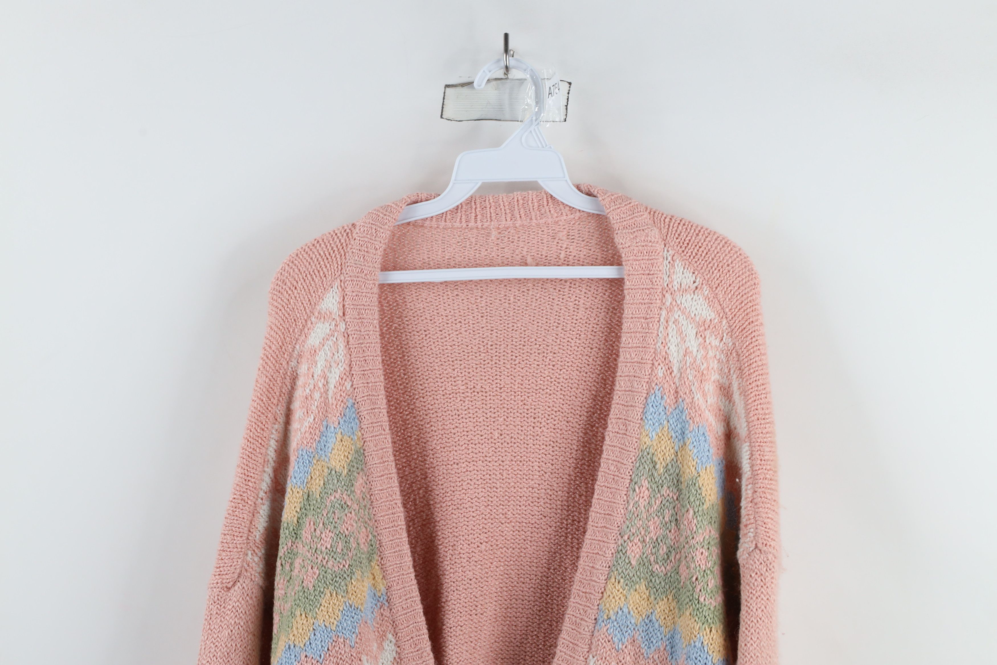 Vintage Vintage 90s Blend Pastel Fair Isle Knit Cardigan Sweater Size XXL / US 16-18 / IT 52-54 - 2 Thumbnail