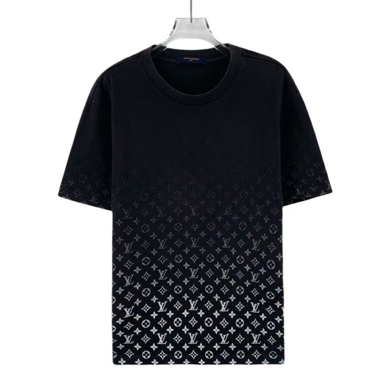 Louis Vuitton 23 black logo gilt full print cotton crew ne