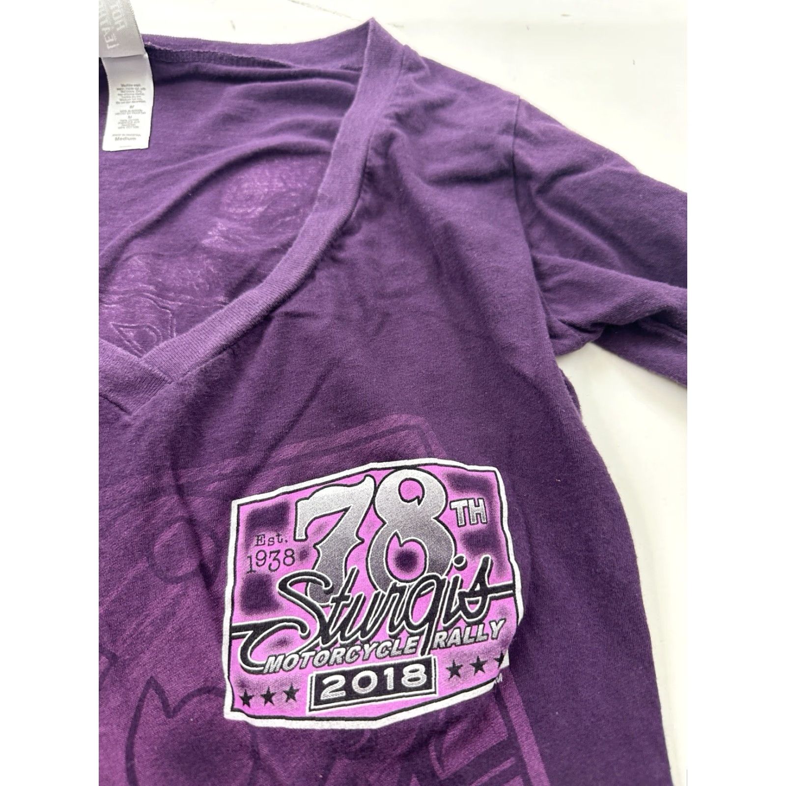 Vintage VINTAGE Hot Leathers Sturgis Shirt Womens Medium Purple Long Sleeve V-Neck Motorcycle Rally 2018 Size M / US 6-8 / IT 42-44 - 3 Thumbnail