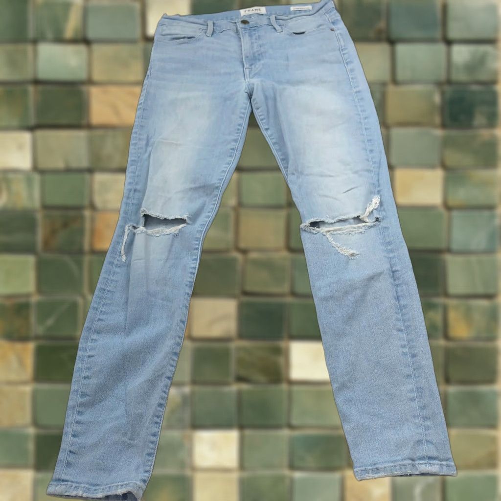 Frame FRAME Le High Skinny Crop 27 (Fits 28W 27L) Mid Rise Denim Jeans HRJ FRAME Jeans Distressed Cropped 5-Pocket Womens II Size 27" / US 4 / IT 40 - 1 Thumbnail