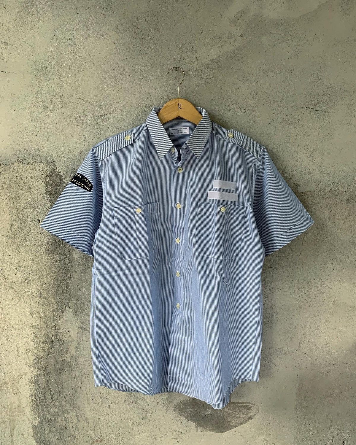 image of Central Japan By Yohji Yamamoto Shirt in White Blue, Men's (Size Medium)