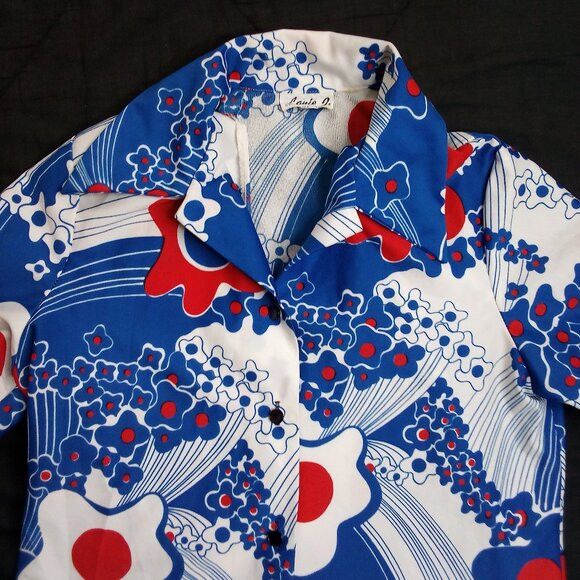 Vintage Vintage Lanie J Floral Button Polyester Disco Shirt Size S / US 4 / IT 40 - 1 Thumbnail