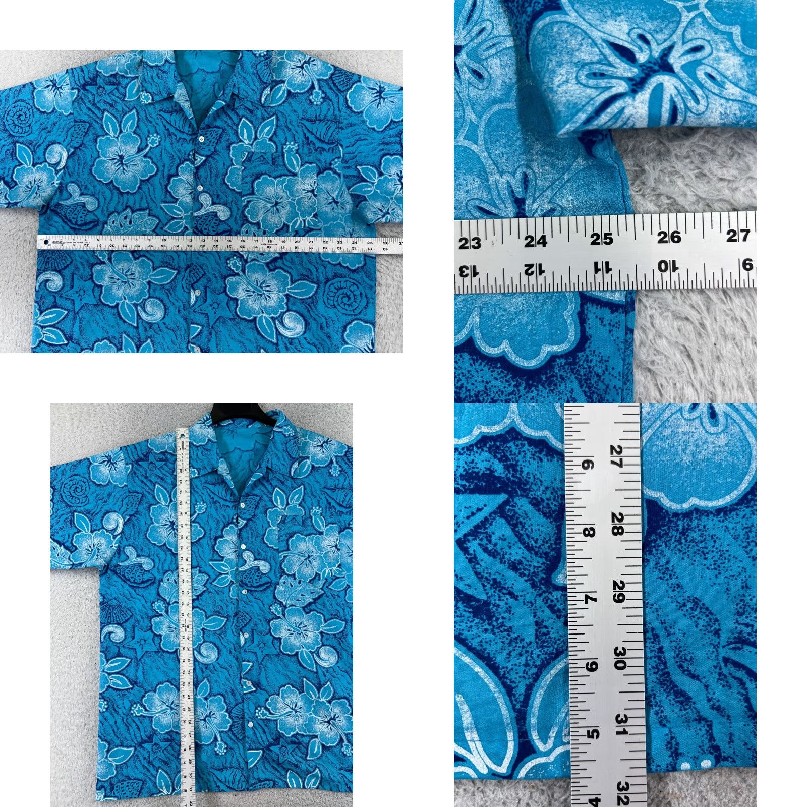 Vintage Hawaiian Shirt Men XL Blue Floral Short Sleeve Button-Up Cotton Hawaiian Mens Size US XL / EU 56 / 4 - 8 Thumbnail