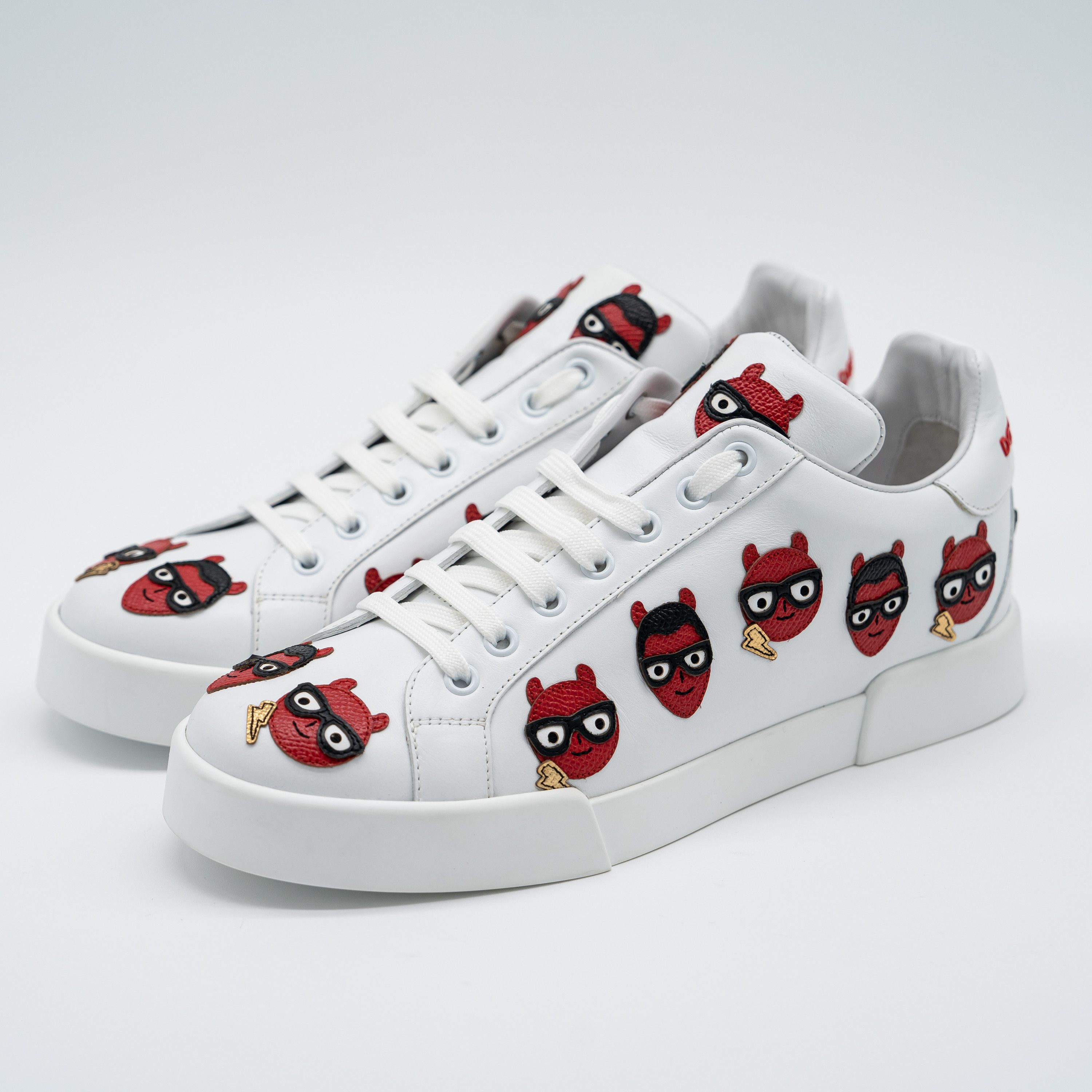 Dolce & Gabbana DOLCE & GABBANA White Devil Face Portofino Sneakers Leather Size US 10.5 / IT 40.5 - 1 Thumbnail