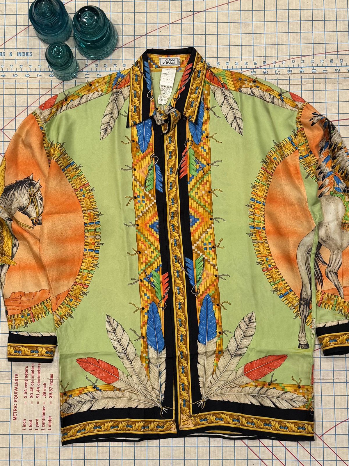Versace Vintage Gianni Versace Native American Silk Button Up Shirt Size US L / EU 52-54 / 3 - 6 Thumbnail