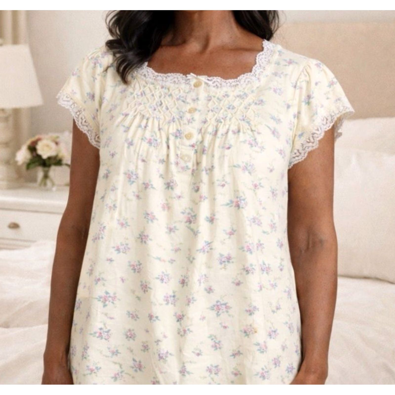 Vintage VINTAGE Butter fly Gown Short Sleeve Floral Yellow 100% Cotton Flannel L Women 胡 Size 36" / US 14 / IT 50 - 2 Thumbnail