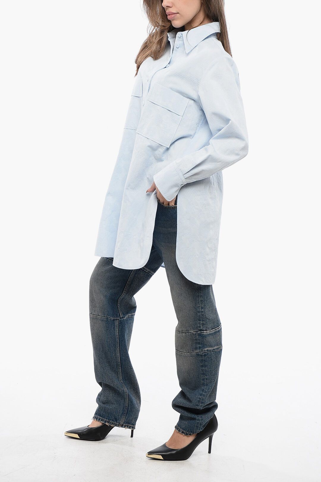 Chloe og1mm1125 Over Embroidered Shirt in Light Blue Size S / US 4 / IT 40 - 4 Thumbnail