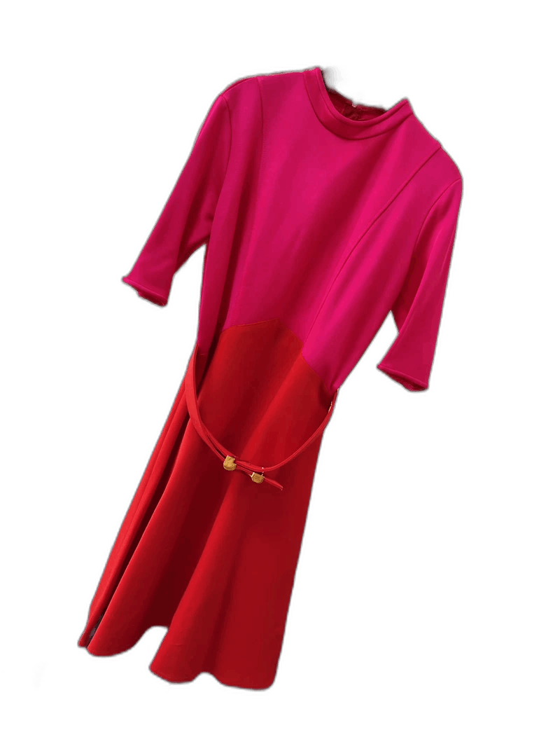 Louis Vuitton Louis Vuitton Red Pink Fitted Dress with Belt- Size M / US 6-8 / IT 42-44 - 1 Thumbnail
