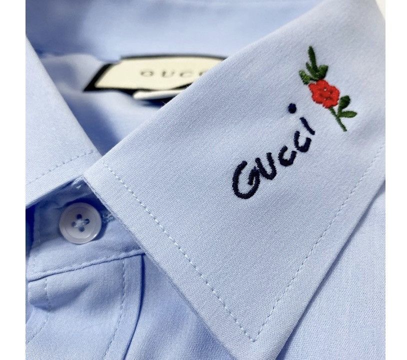 Gucci Gucci Blue Poplin GG Embroider Collar Slim Fit Shirt 16 NWT Size US L / EU 52-54 / 3 - 12 Thumbnail