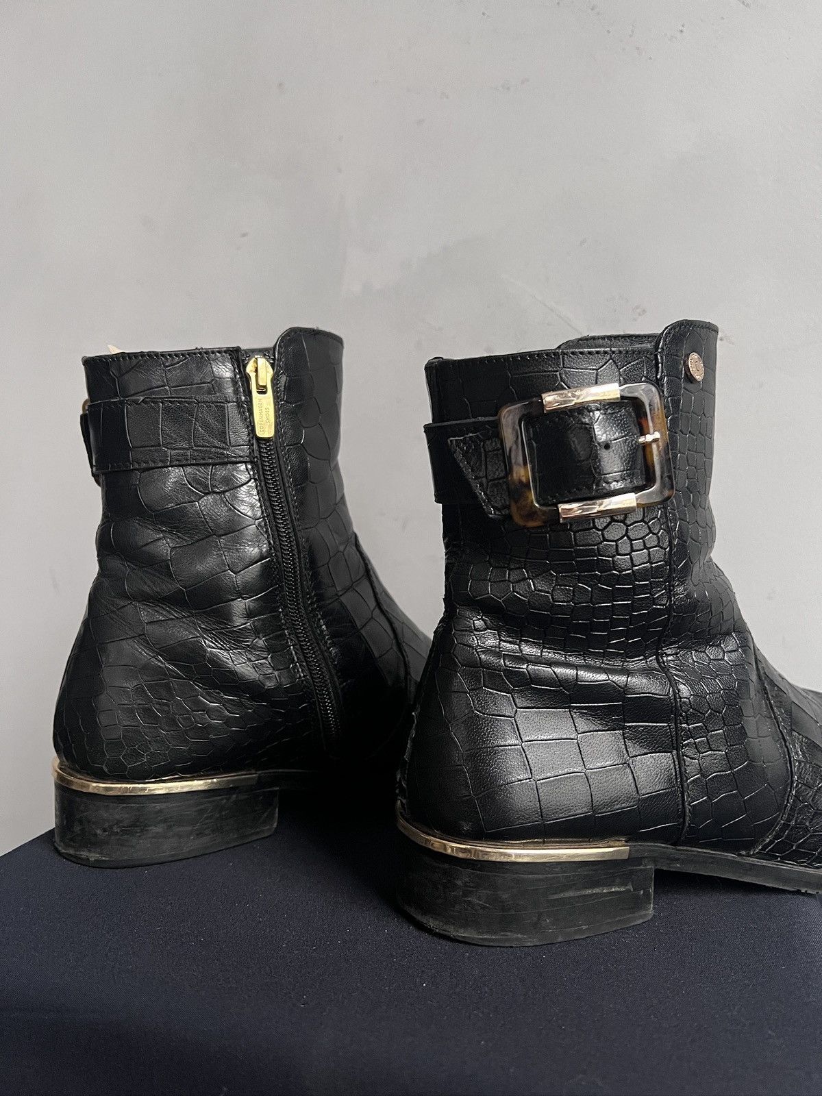 14th Addiction Crocodile pattern gothic avant garde leather ankle boots Size US 8 / EU 41 - 10 Thumbnail