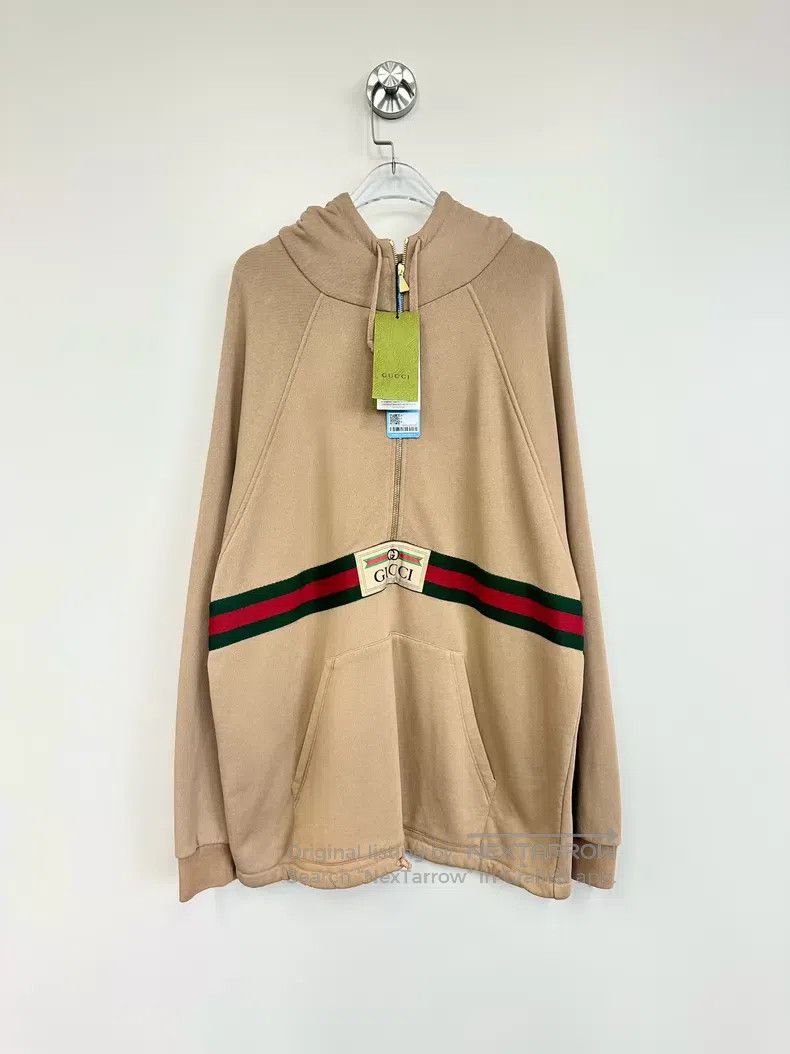 Gucci Gucci Khaki half-zipper embroidered logo hooded sweatshirt Size US M / EU 48-50 / 2 - 1 Thumbnail