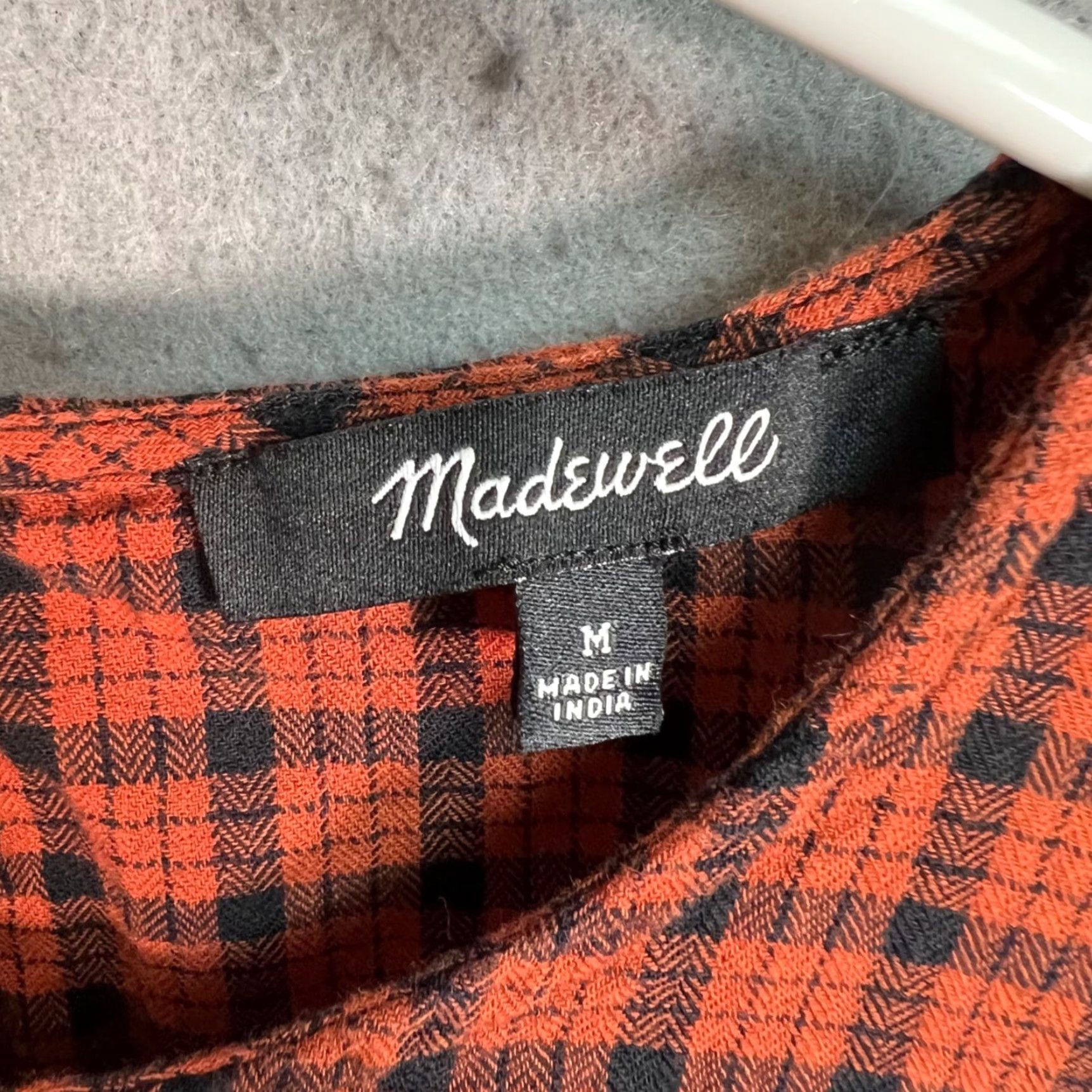 Madewell Madewell Shirt Womens Medium Orange & Black Plaid Ruffle Long Sleeve Top Size M / US 6-8 / IT 42-44 - 3 Thumbnail