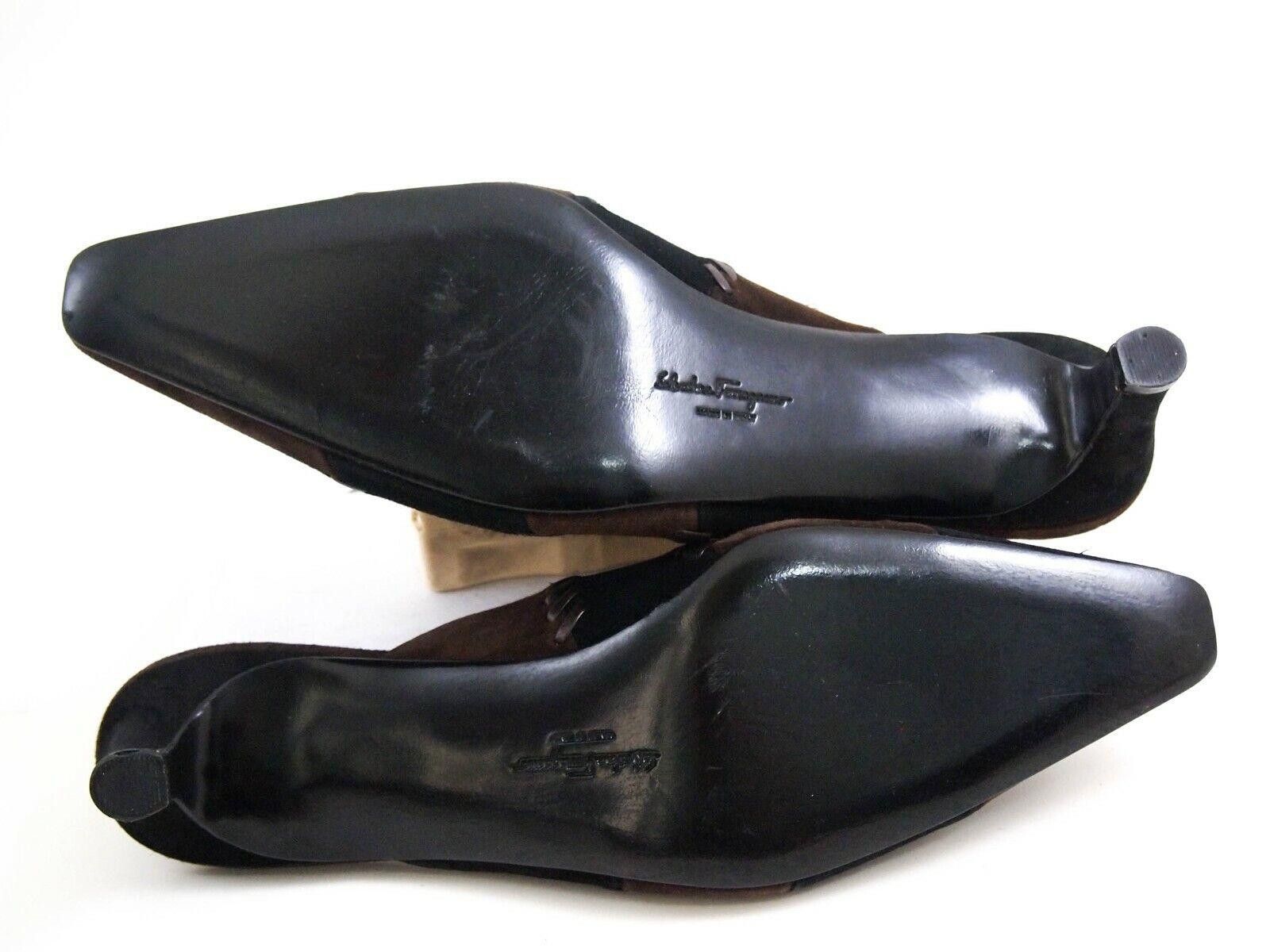 Salvatore Ferragamo Ferragamo Mules Sandals Black Brown Suede EU 37 US 6.5 Size US 6.5 / IT 36.5 - 8 Thumbnail