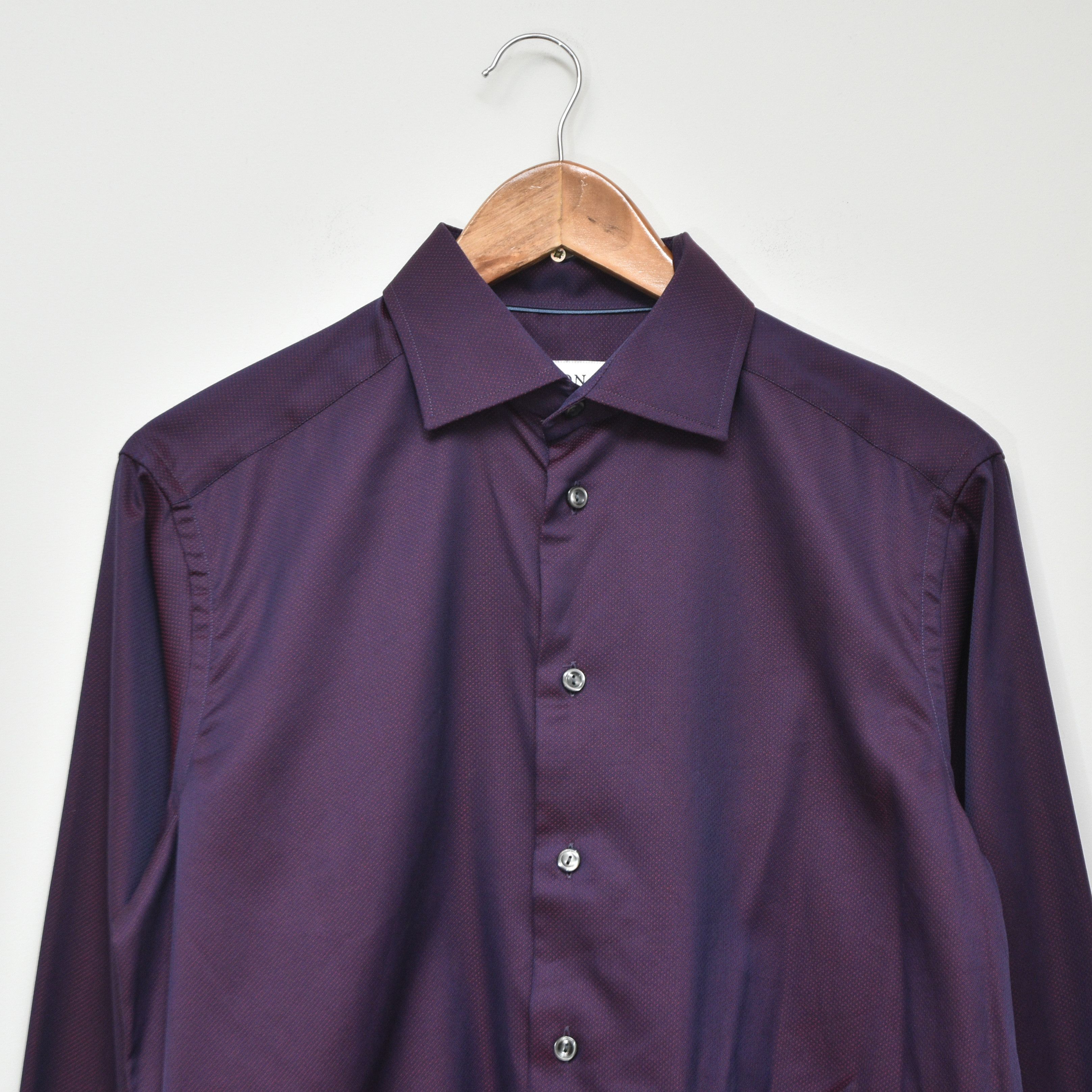 Eton Eton Contemporary Fit Shirt Purple Red Micro Pattern 39 15.5 Size US M / EU 48-50 / 2 - 2 Thumbnail