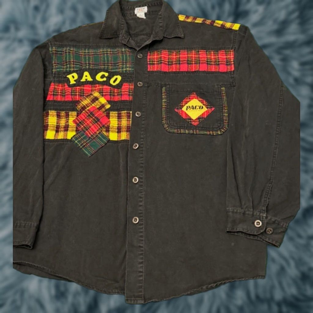 Vintage VINTAGE PACO Patchwork Button-Up Shirt Mens L Black 90s Y2K Punk Grunge Hip Hop Size US L / EU 52-54 / 3 - 1 Thumbnail