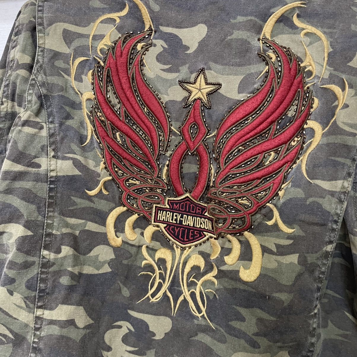 Harley Davidson × Vintage Vintage Harley Davidson camo military Moto Jacket bomber zip Size L / US 10 / IT 46 - 2 Thumbnail