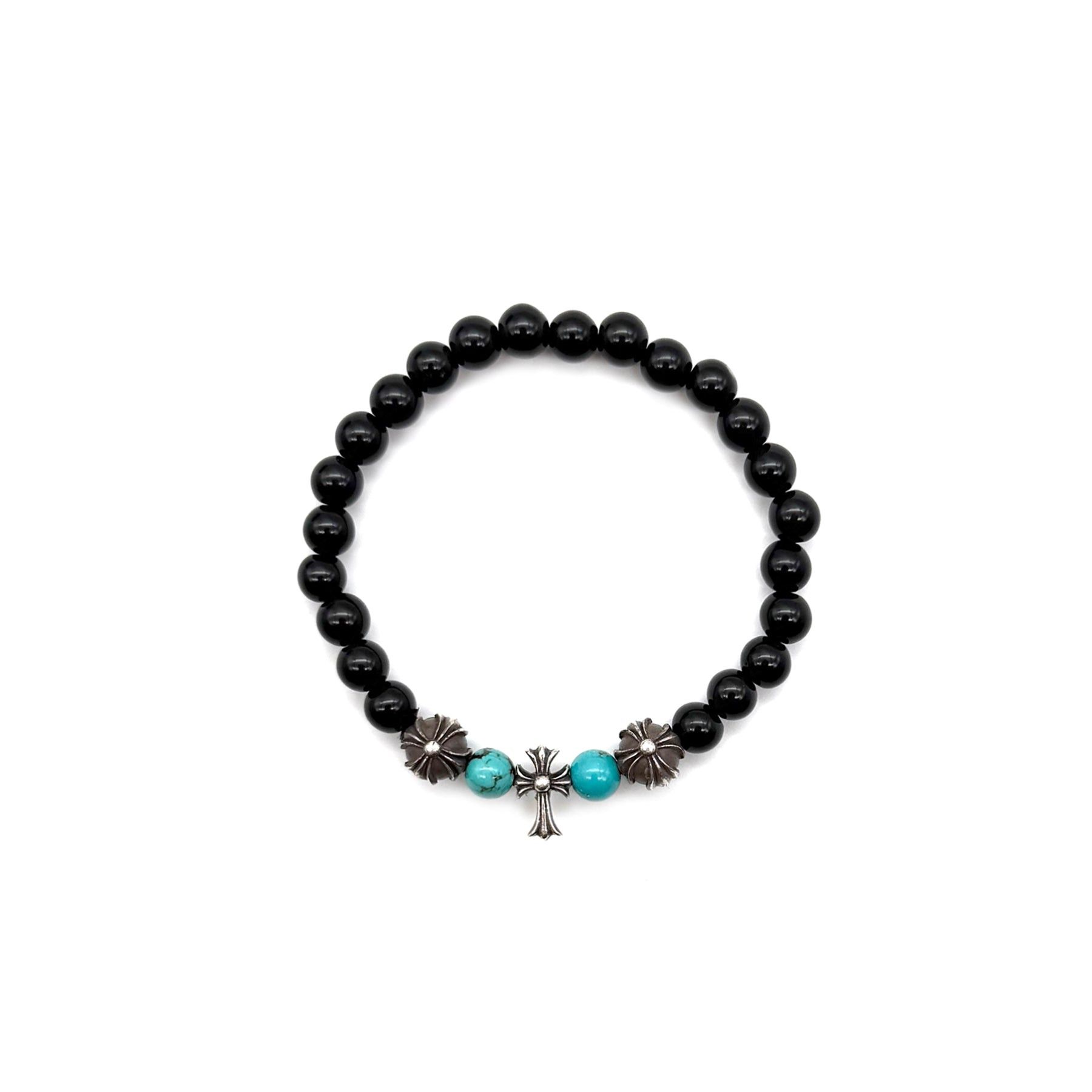 Chrome Hearts Chrome Hearts 6mm Obsidian Silver Cross Beaded Bracelet Size ONE SIZE - 1 Thumbnail