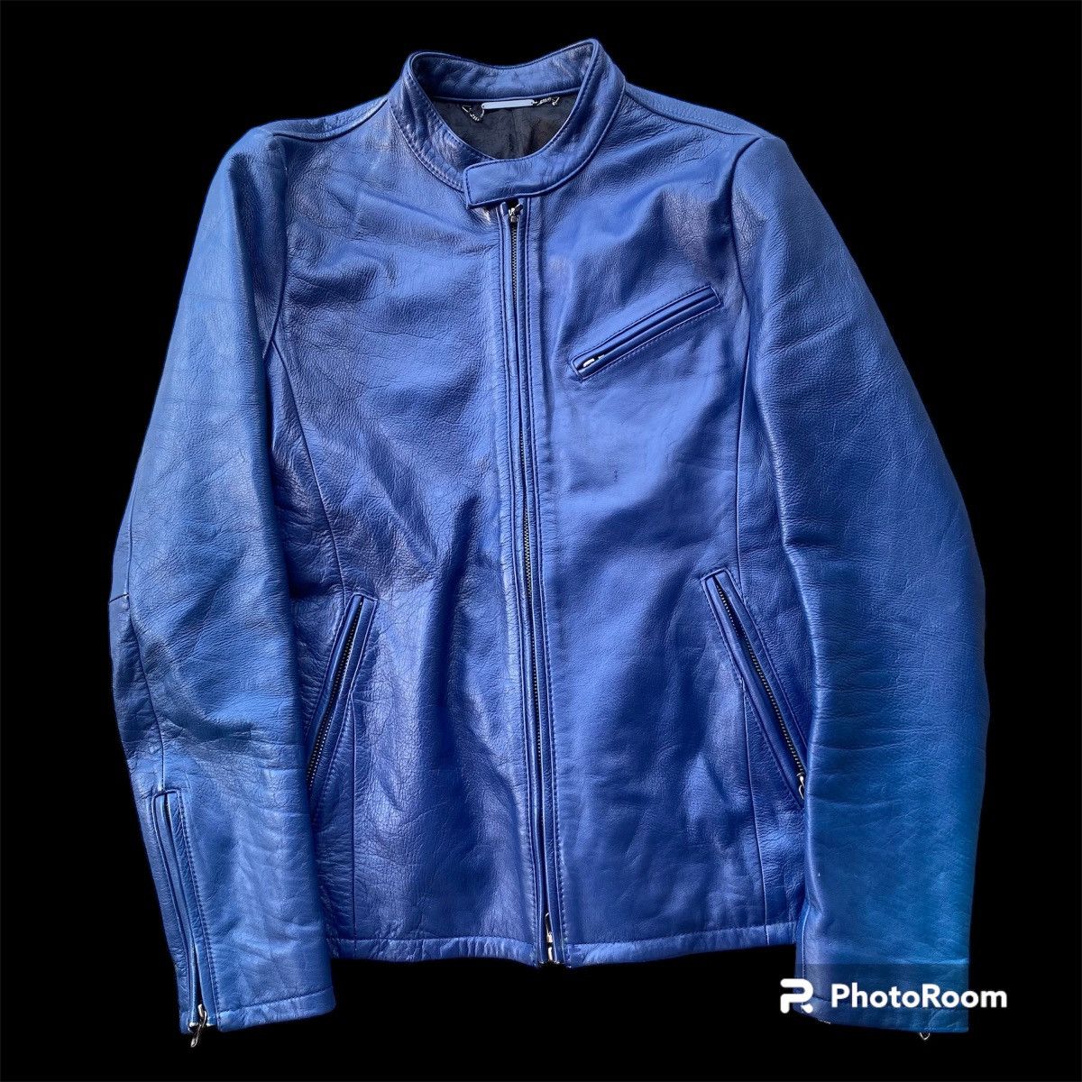 image of Gostar De Fuga Blue Leather Jacket, Men's (Size Small)