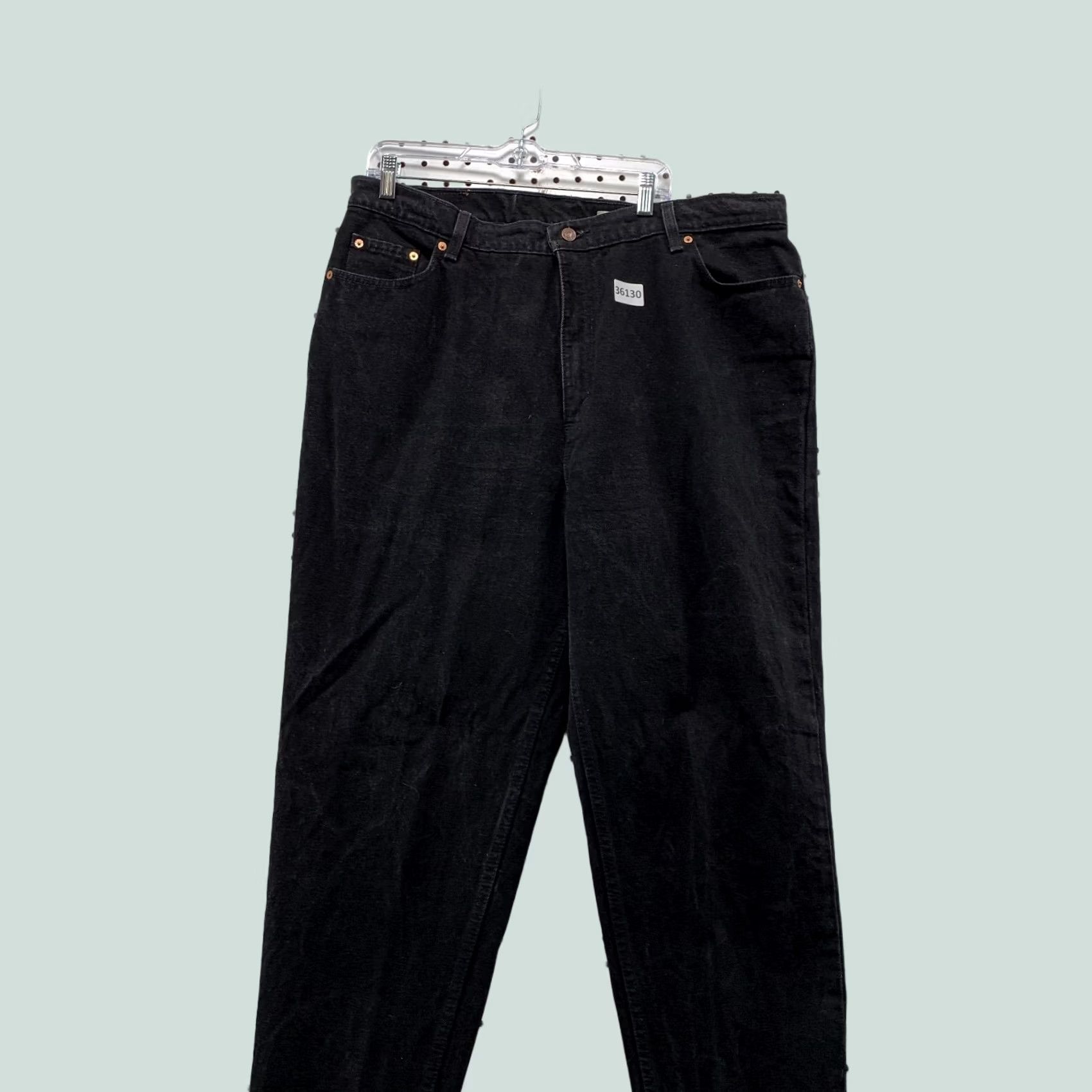 Levi's VINTAGE Levis 522 Black Denim Jeans Womens 22 Tapered Leg FITS 40X32 USA Size 40" / US 18 - 1 Thumbnail