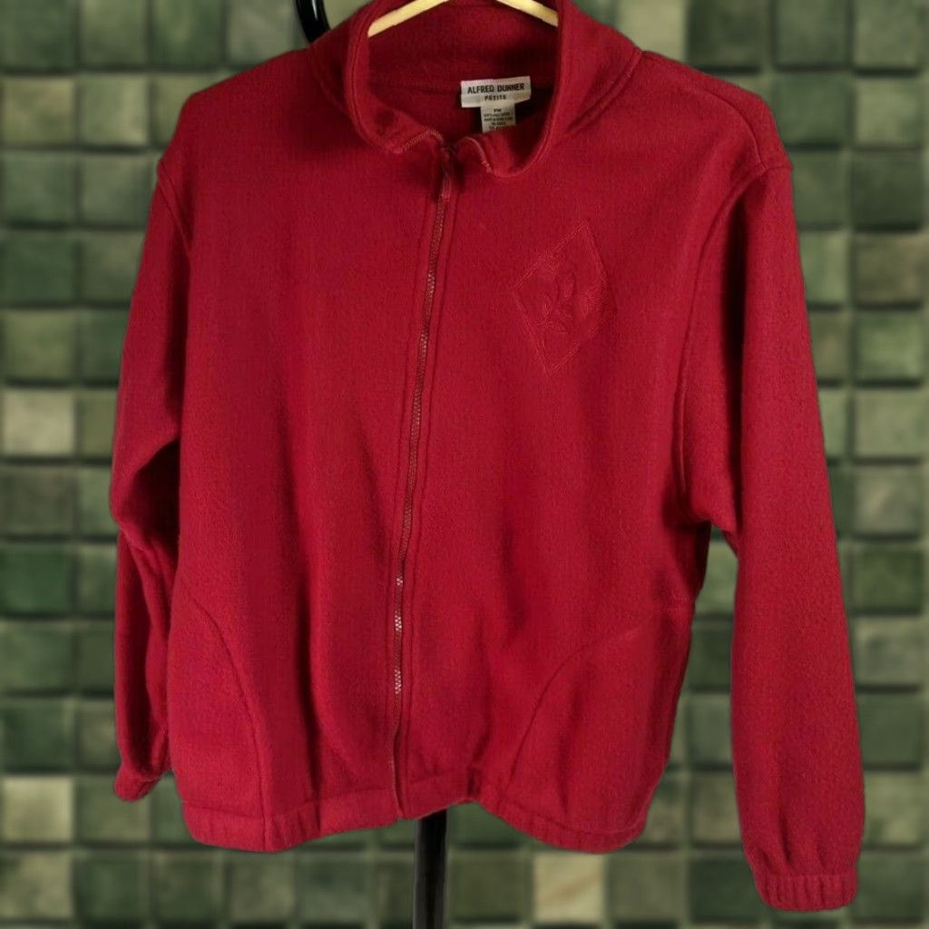 Vintage Alfred Dunner Petite Red Fleece Floral Size PM Womens Zipper Sweater Jacket A21 Size M / US 6-8 / IT 42-44 - 1 Thumbnail