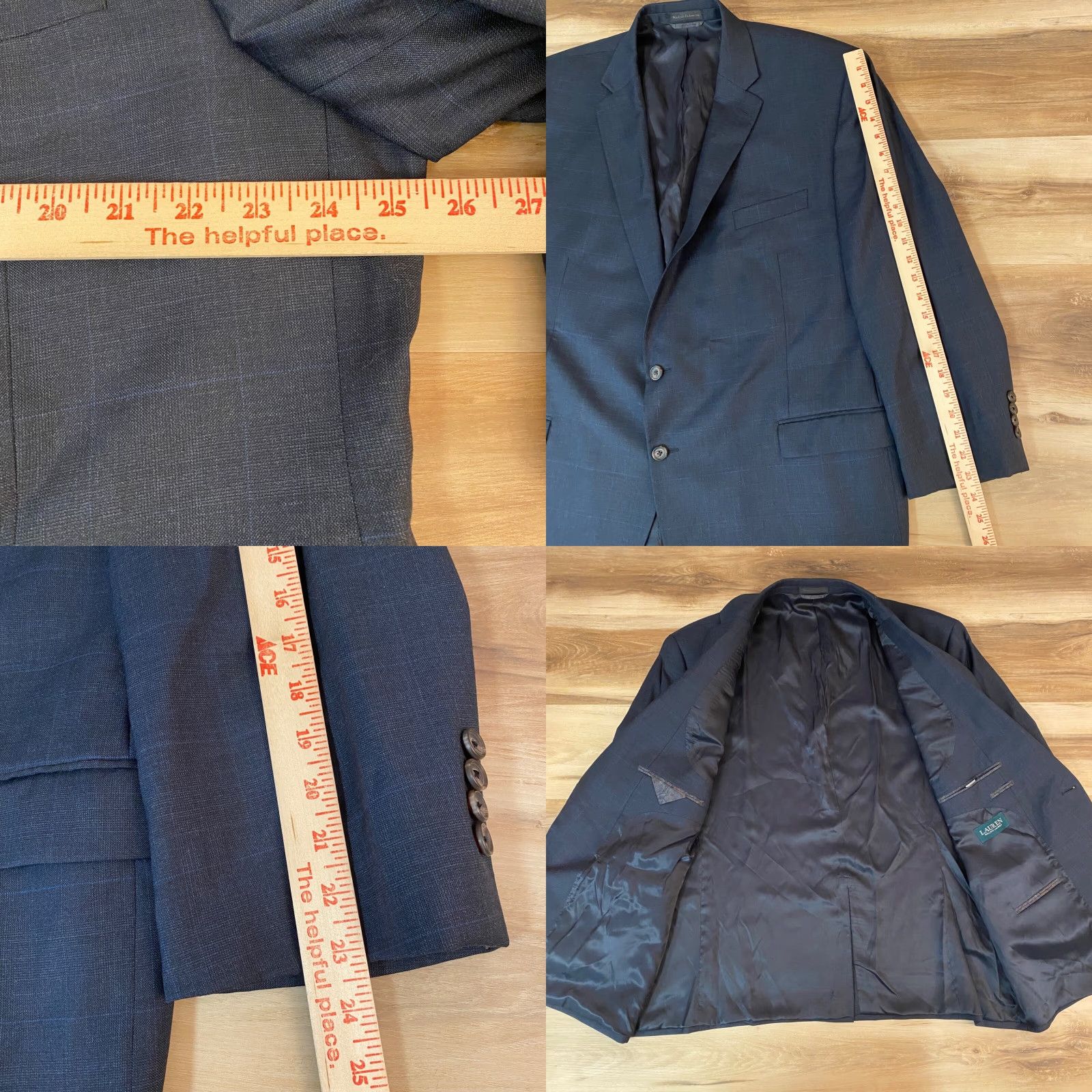 Ralph Lauren Lauren Ralph Lauren Blazer Mens 50R Gray Blue Windowpane Plaid Wool Sport Jacket Size 50R - 8 Thumbnail
