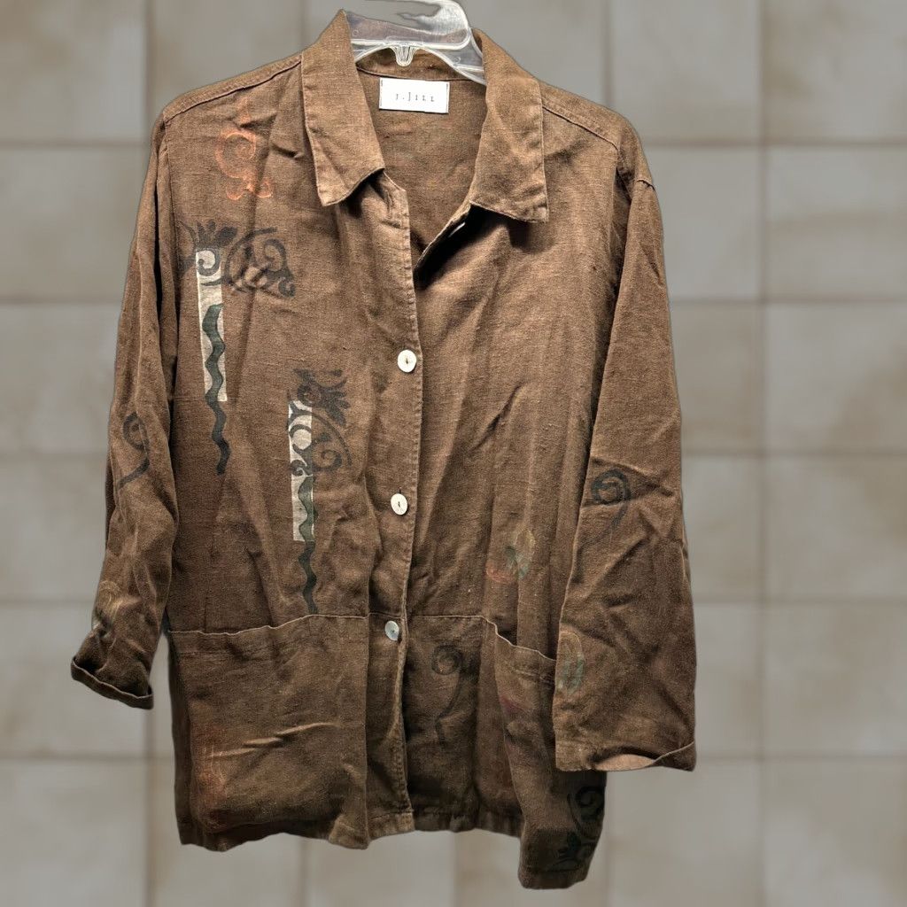 J. Jill J Jill Linen Jacket Womens Medium Brown Cardigan Coat Size M / US 6-8 / IT 42-44 - 1 Thumbnail