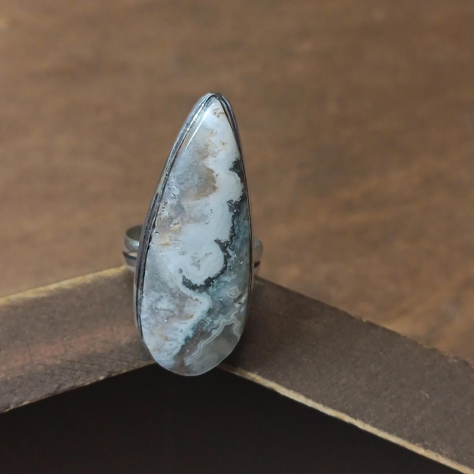 Designer Elegant Teardrop Mexican Lace Agate Stone Ring Size ONE SIZE - 1 Thumbnail