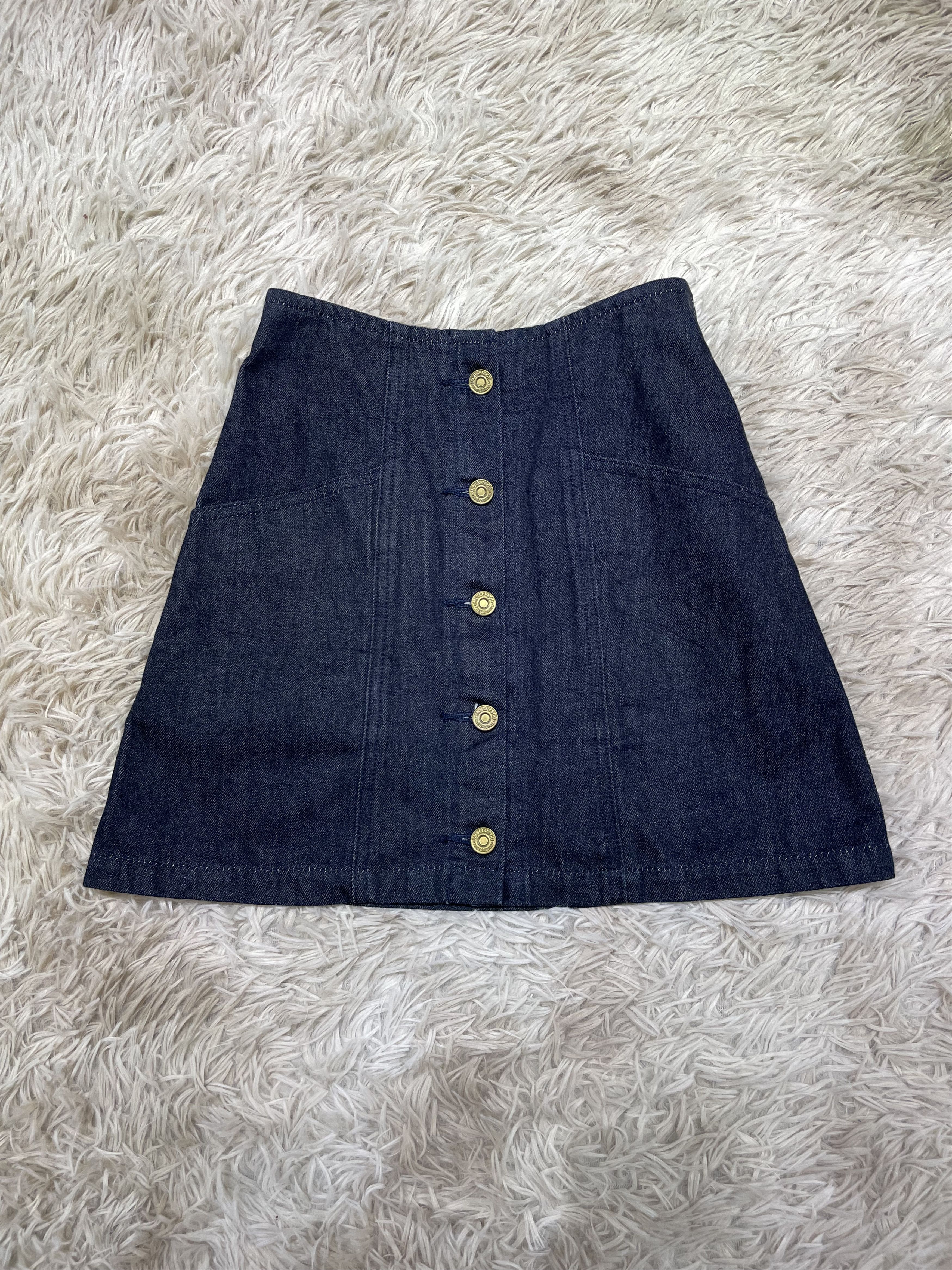 MOUSSY High Waist Denim Mini Skirt Navy Blue Button Short Skirt XS Size 23" - 1 Thumbnail