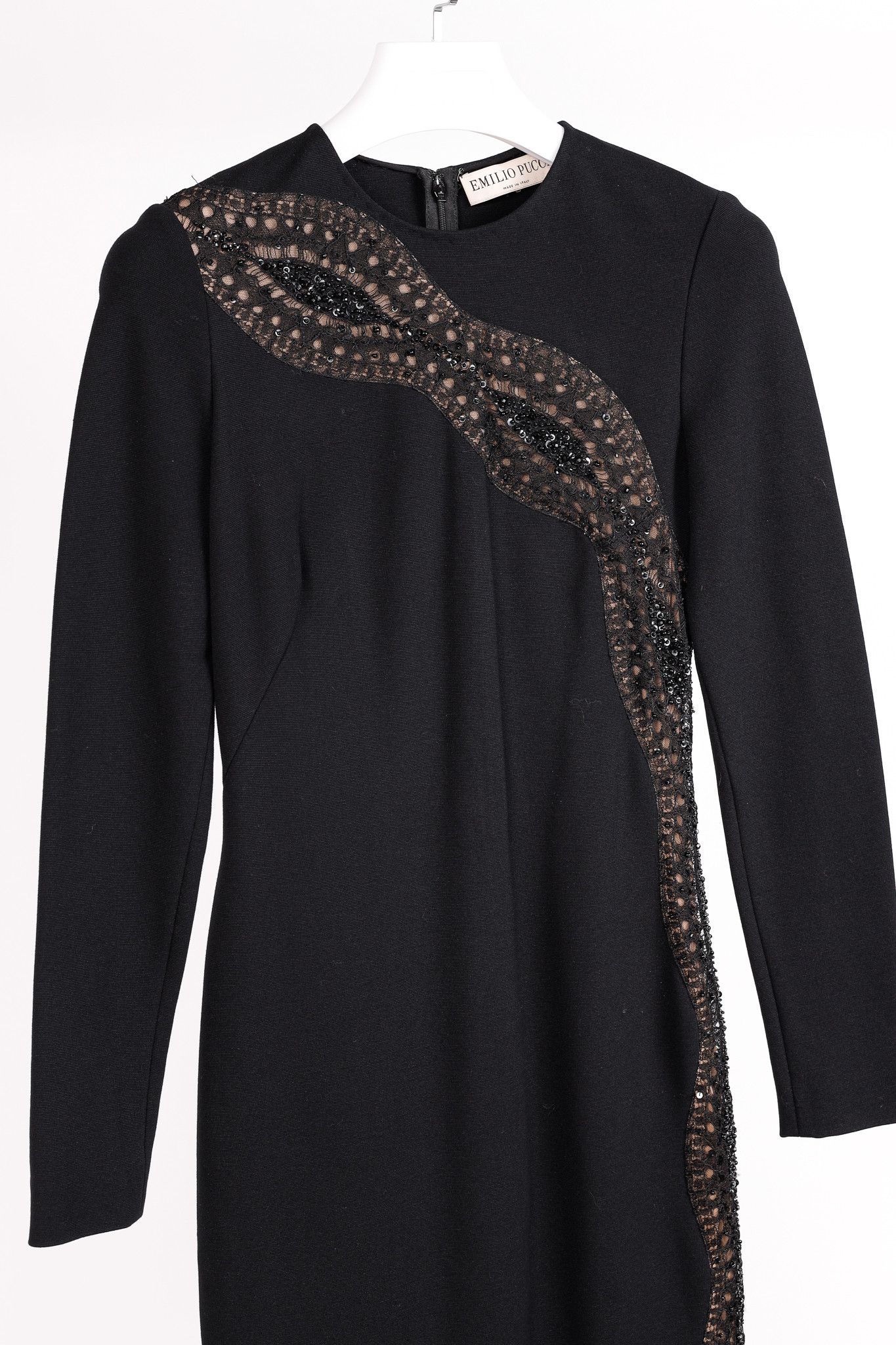 Emilio Pucci Emilio Pucci Black Knit Lace-Insert Long Sleeve Dress Size M / US 6-8 / IT 42-44 - 3 Thumbnail