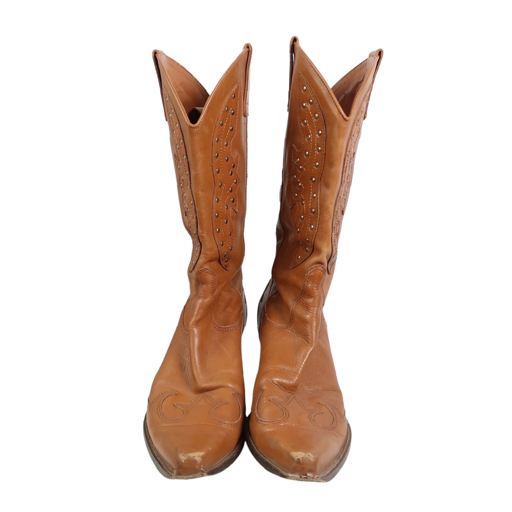 Vintage VINTAGE BCBGirls Tan Leather Studded Mid Calf Cowboy Boots 9 Women Leather Vintage 90s Southwestern Bohemian Riding Boot Mens Womens Girls Size US 9 / IT 39 - 2 Thumbnail