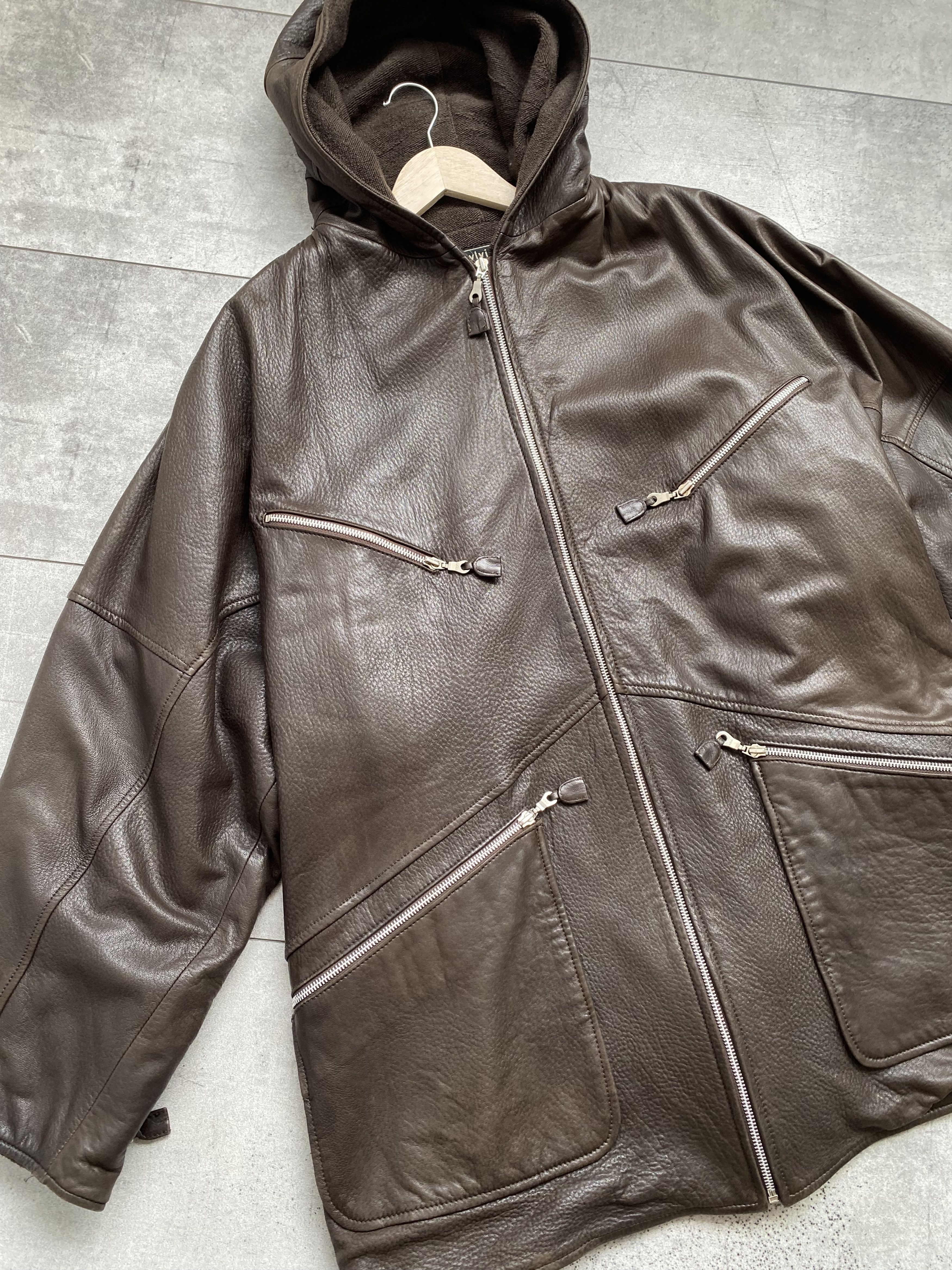 Other Sylvie Schimmel Paris Leather Hooded Oversized Jacket Size XS / US 0-2 / IT 36-38 - 6 Thumbnail