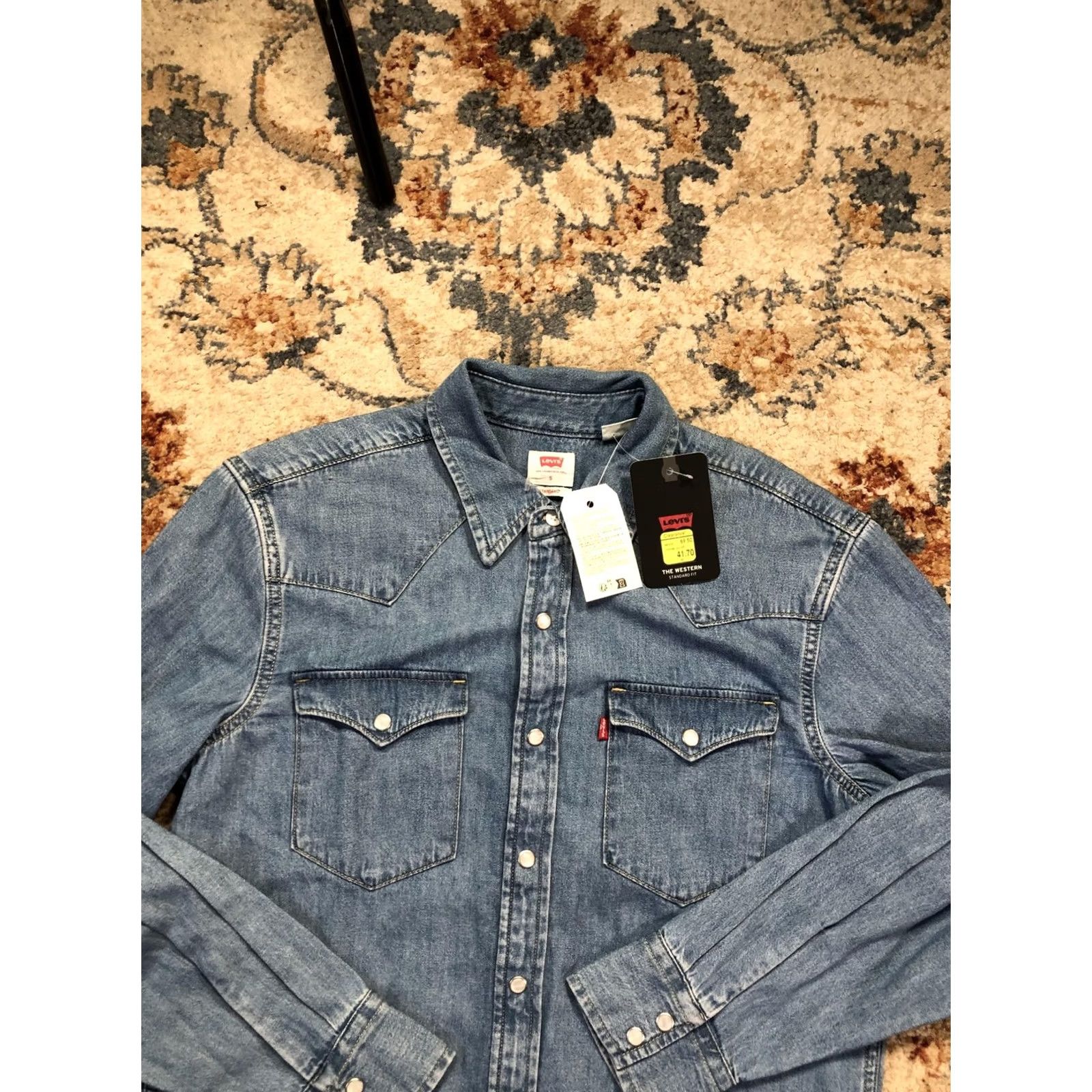 Levi's Levi's Shirt Mens S Blue Denim Western Snap Front Long Sleeve Standard Fit Size US S / EU 44-46 / 1 - 6 Thumbnail