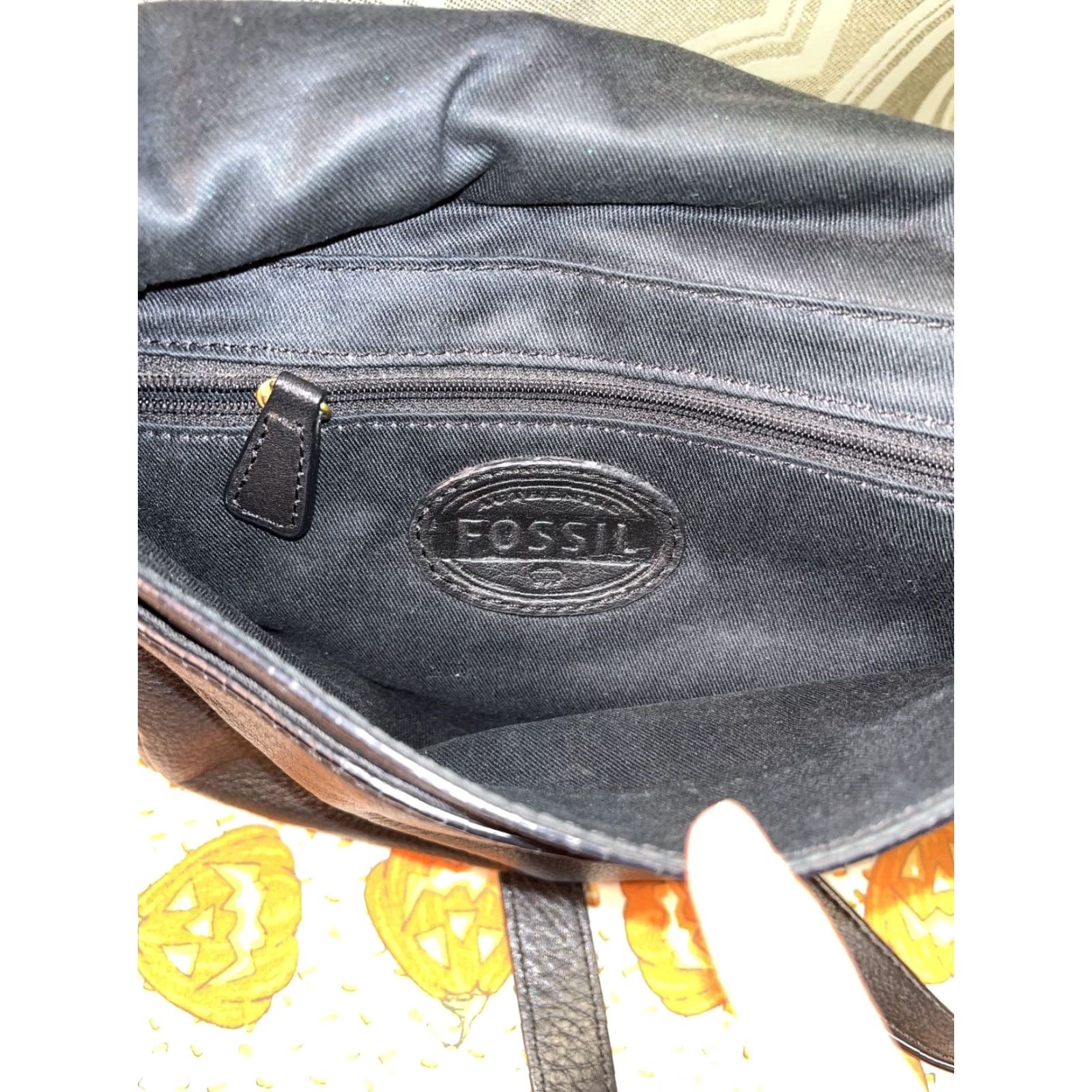 Fossil VINTAGE Fossil Women's Small Leather Crossbody Biker Style Purse - Black Leather Canvas Lining Gold Zippers Size ONE SIZE - 5 Thumbnail