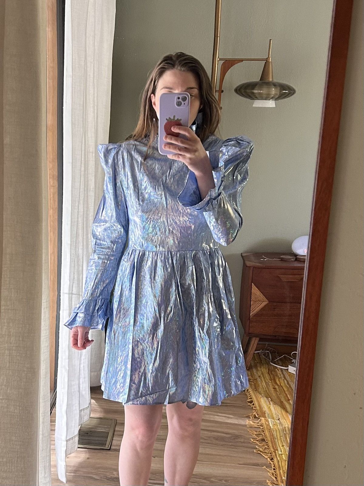 knee length dresses for ladies Metallic Holographic Pink Dress - Metallic Twirly Dress main image 1