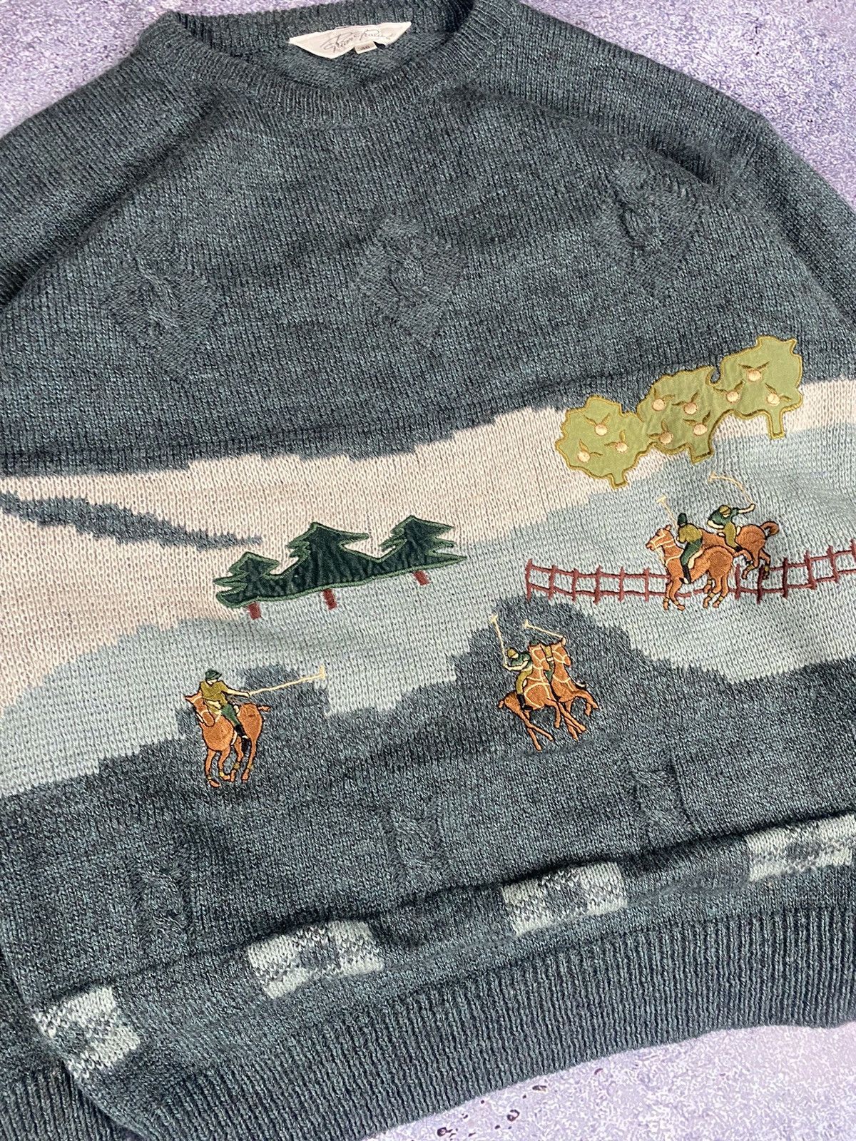 Aran Isles Knitwear × Japanese Brand Vintage Coogi style Japanese Knit Sweater horses polo Ralph Size L / US 10 / IT 46 - 2 Thumbnail