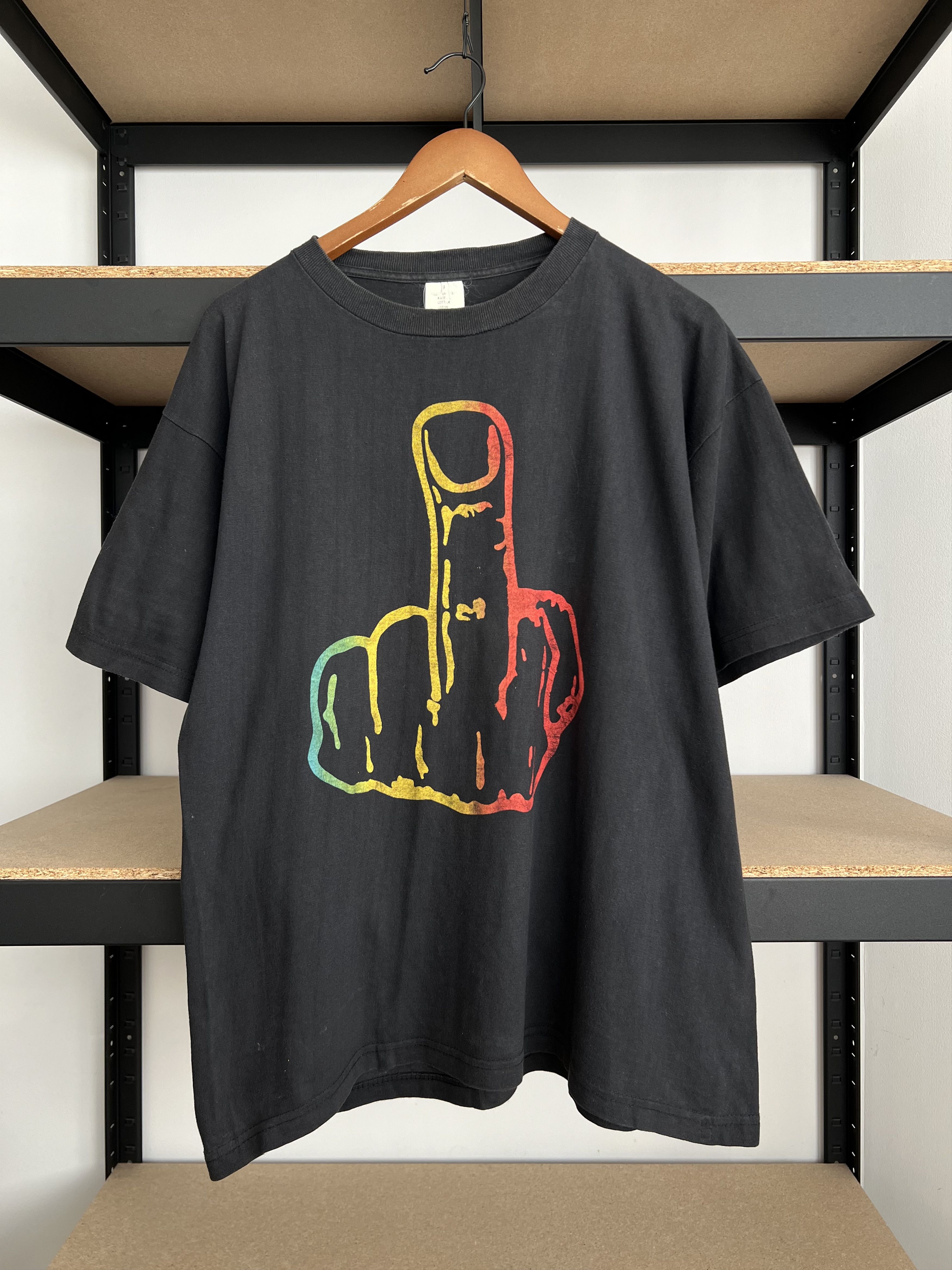 Vintage 90s Fuck You Hand Sign Middle Finger Black T-shirt