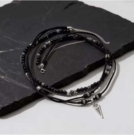 Jewelry Rock Punk Layer Black Leather Necklace Size ONE SIZE - 4 Thumbnail