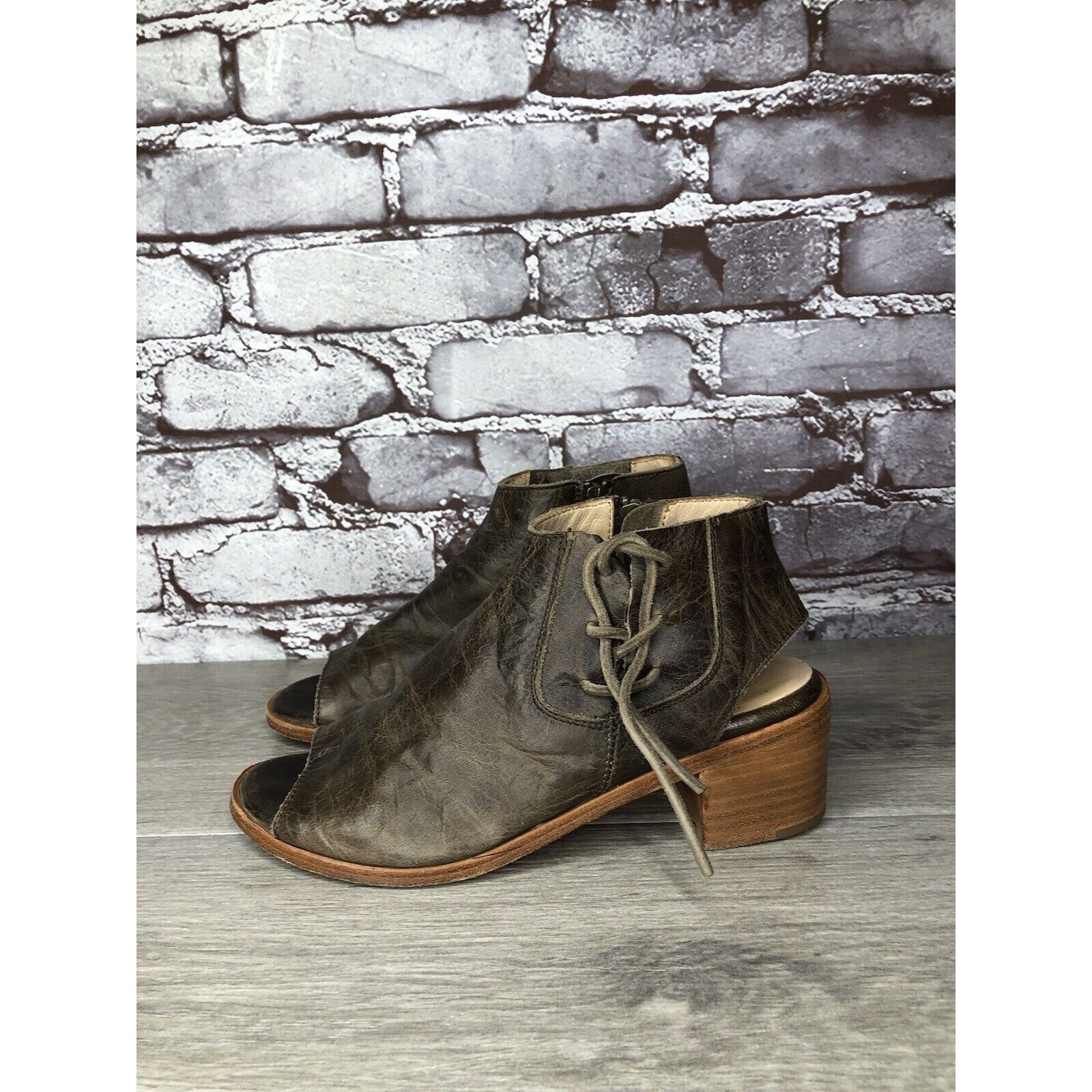 Other Baske California Ariel Olive Leather Lace Zip Open Toe Heel Size US 6 / IT 36 - 17 Thumbnail
