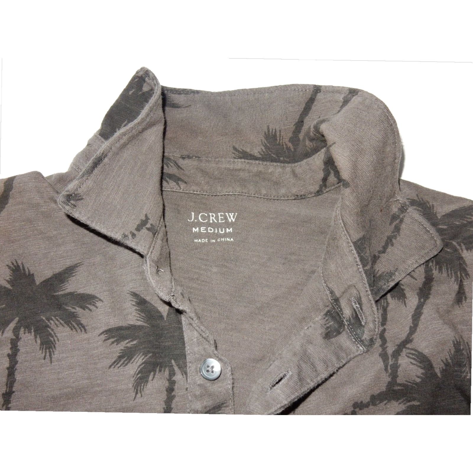 J.Crew J.CREW Men's Gray Short Sleeve Polo Shirt Floral Palm Trees M Size US M / EU 48-50 / 2 - 3 Thumbnail