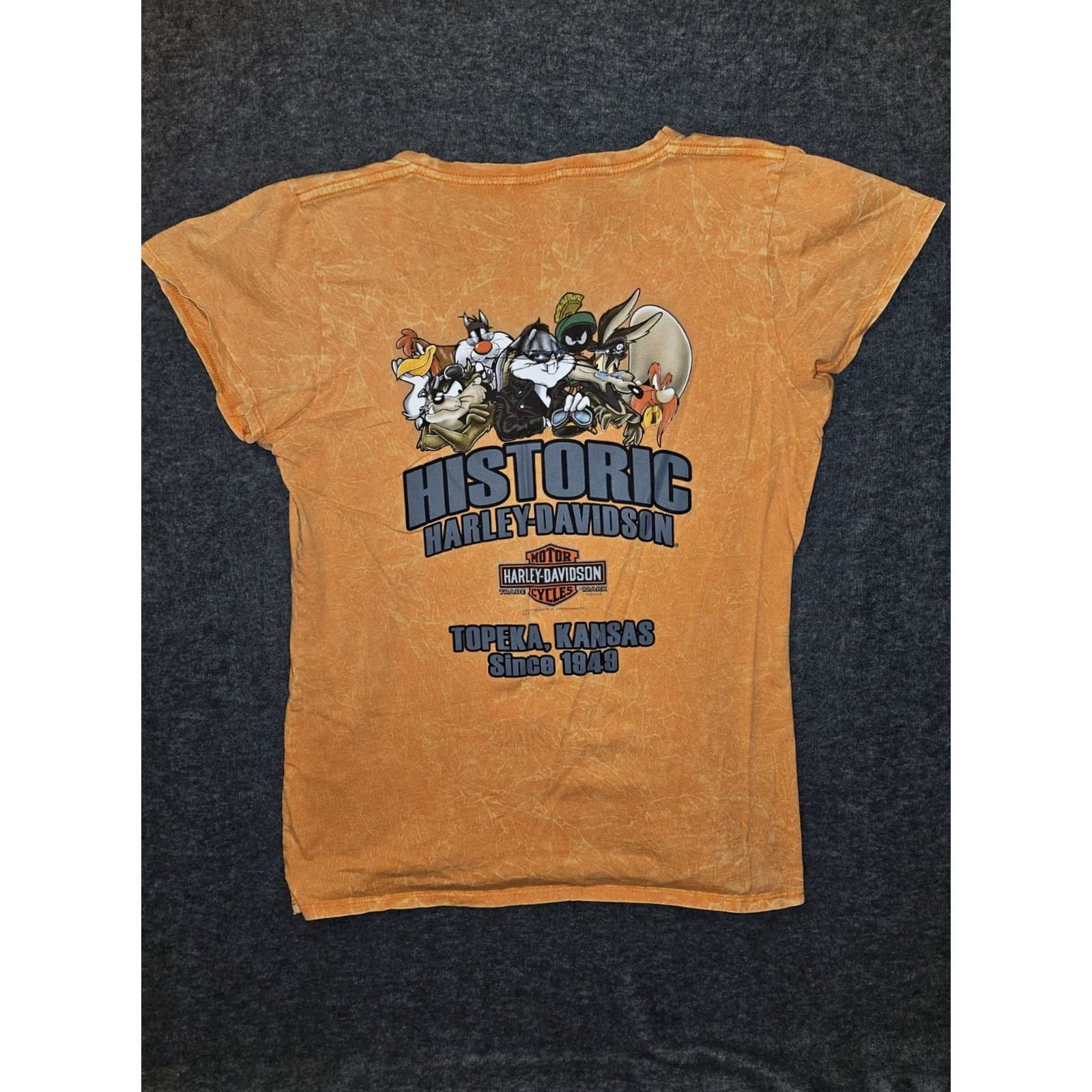 Vintage Harley Davidson Looney Tunes T-Shirt Women's Large Orange V-Neck Size L / US 10 / IT 46 - 7 Thumbnail
