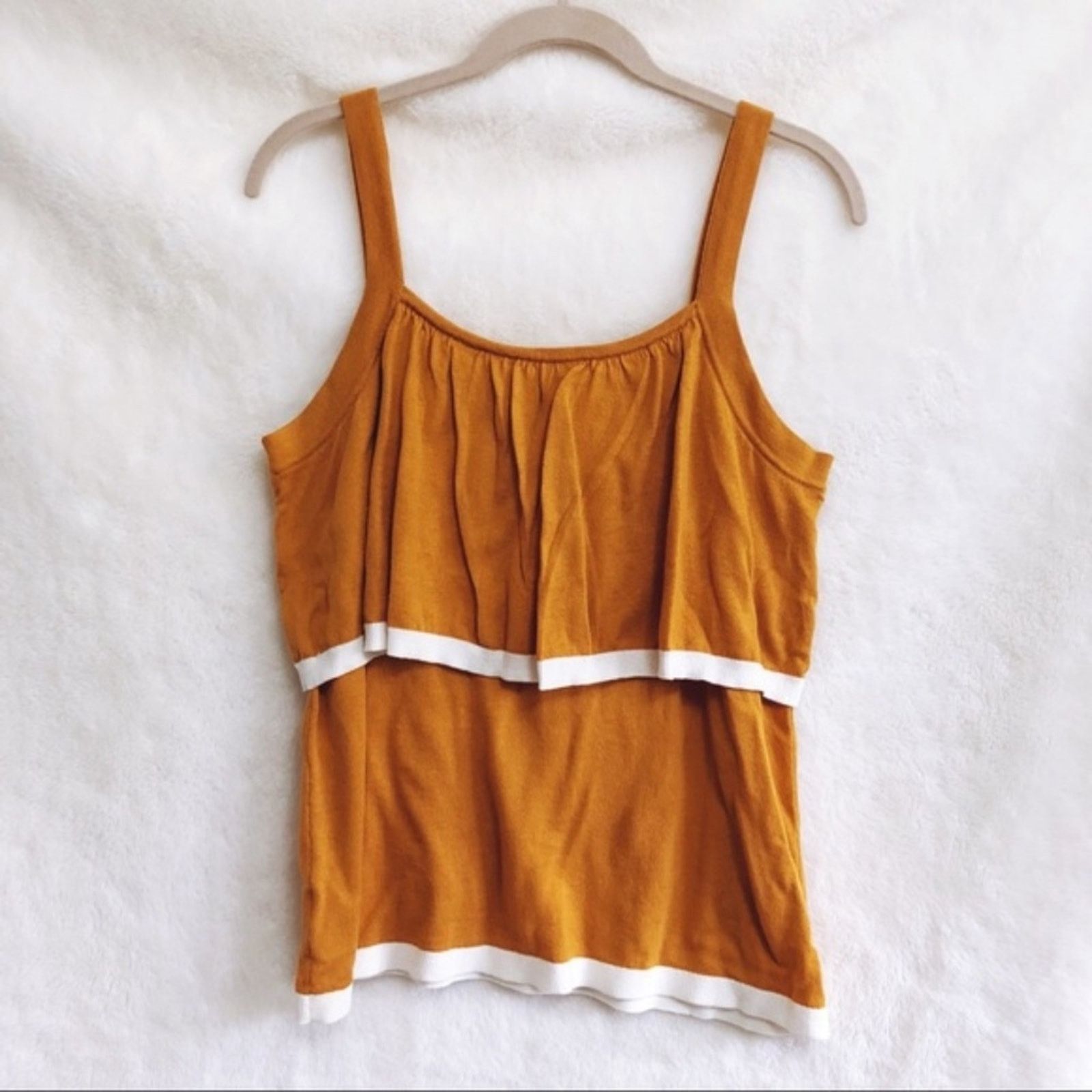 Ann Taylor Ann Taylor Factory Mustard & White Trim Layered Tank Top Size L / US 10 / IT 46 - 6 Thumbnail
