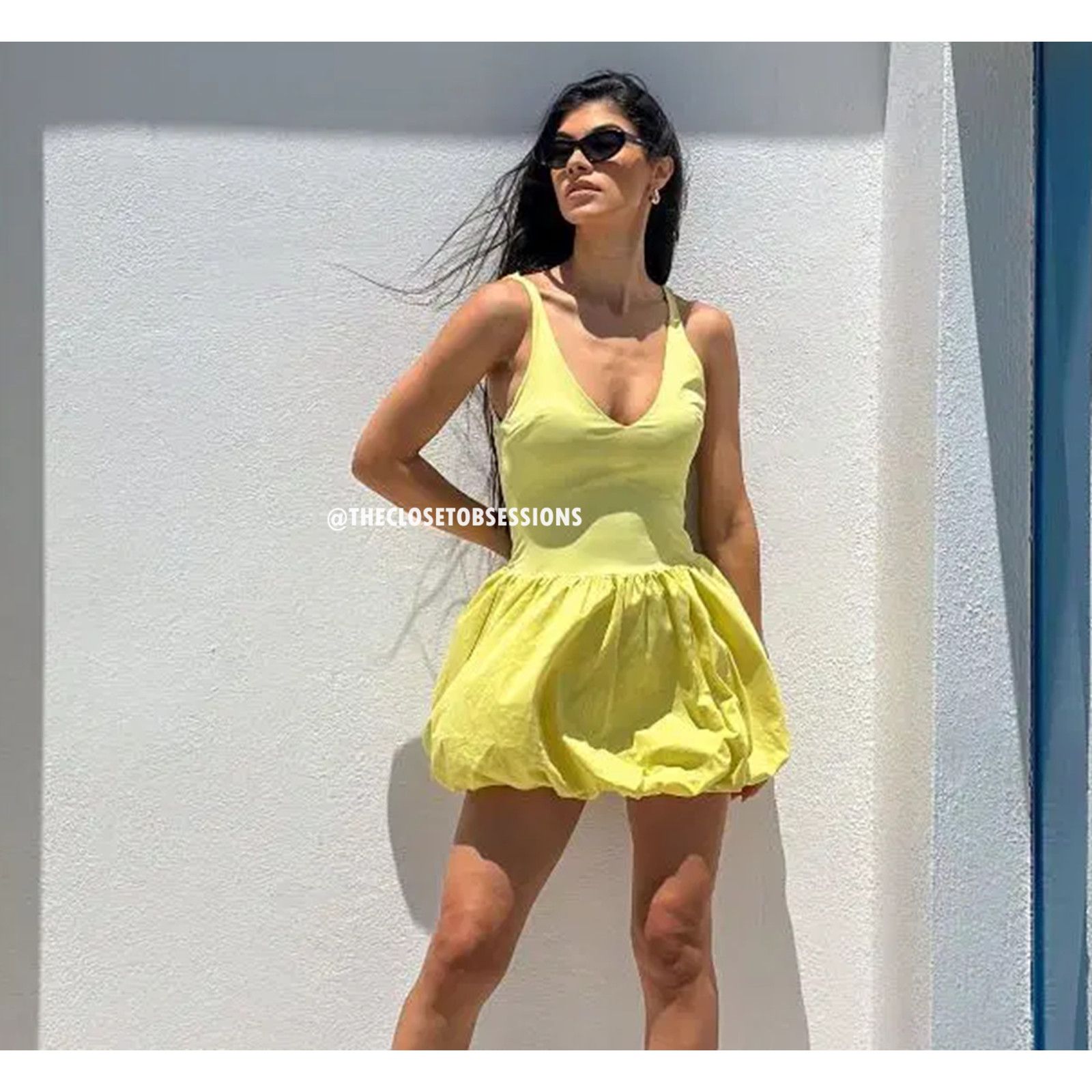 Zara ZARA women's Yellow V-Neck Mini Dress NWT Size L / US 10 / IT 46 - 8 Thumbnail