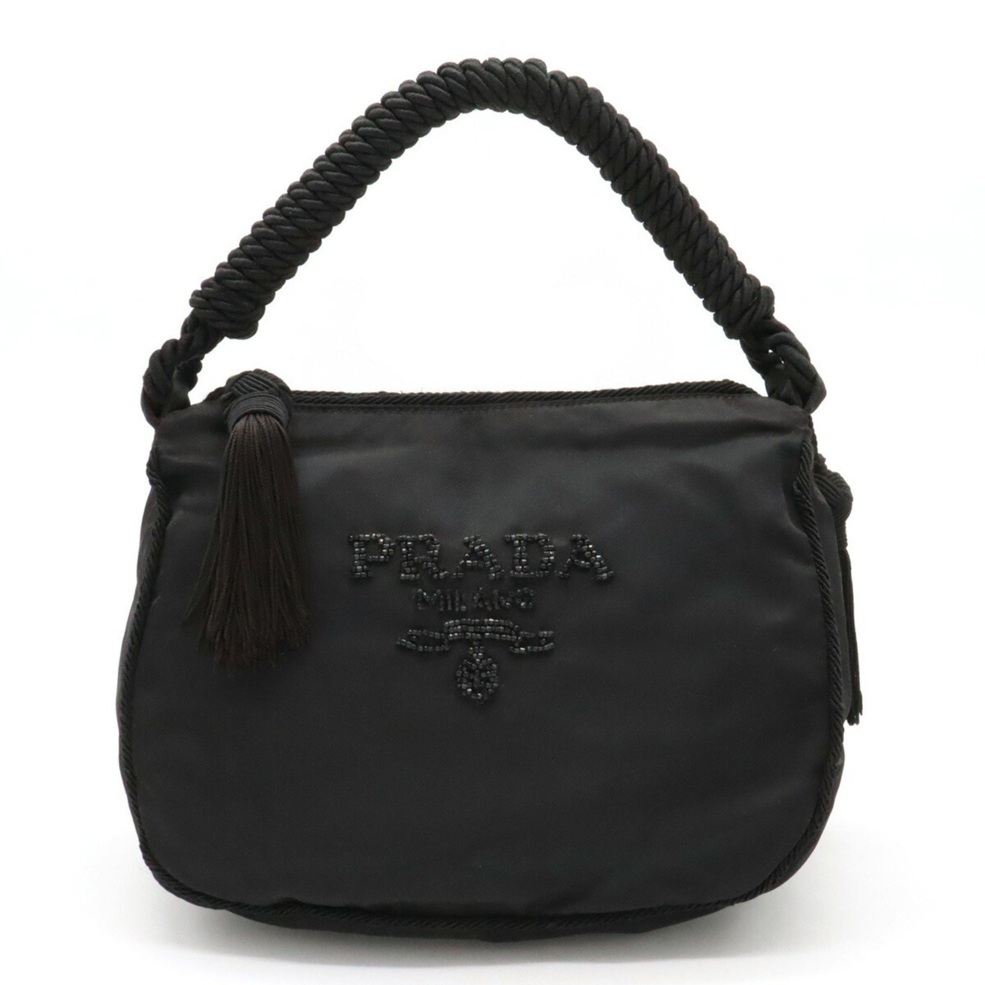 image of Prada Handbag Rope Handle Tassel Beads Nylon Nero Black, Women's