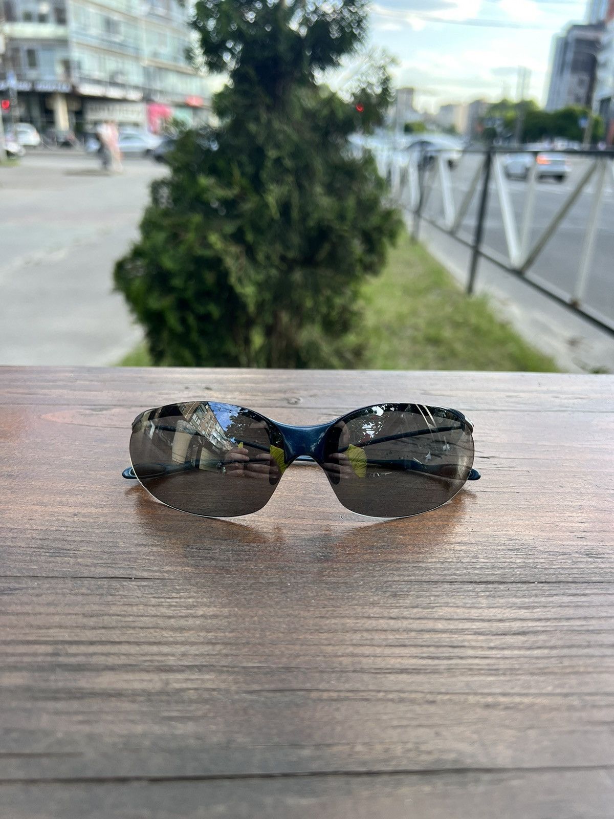 image of nike Vintage Y2K Drill Swoosh Sunglasses in Blue, Men's