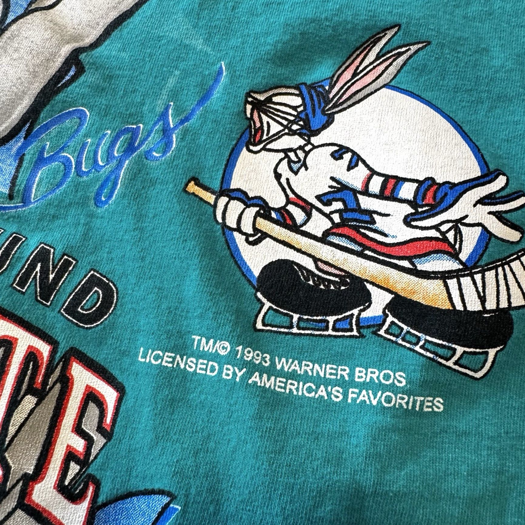Vintage VINTAGE Bugs Bunny T Shirt XL Blue 90s Warner Bros All Around Athlete Hockey Baseball Mens Large Graphic Print Size US XL / EU 56 / 4 - 4 Thumbnail