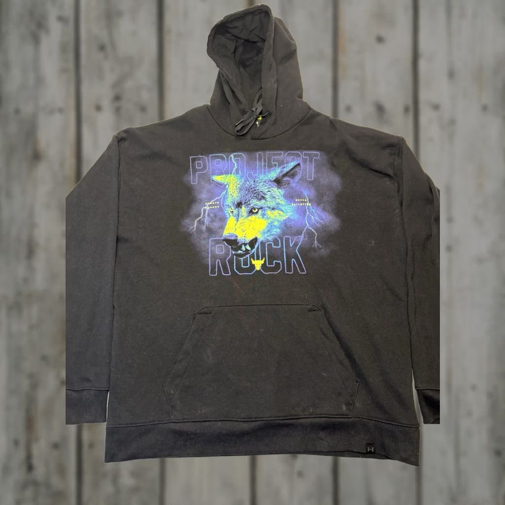 Under Armour Under Armour Project Rock Wolf Hoodie Mens XL Black Graphic Print Double Sided Size US XL / EU 56 / 4 - 1 Thumbnail