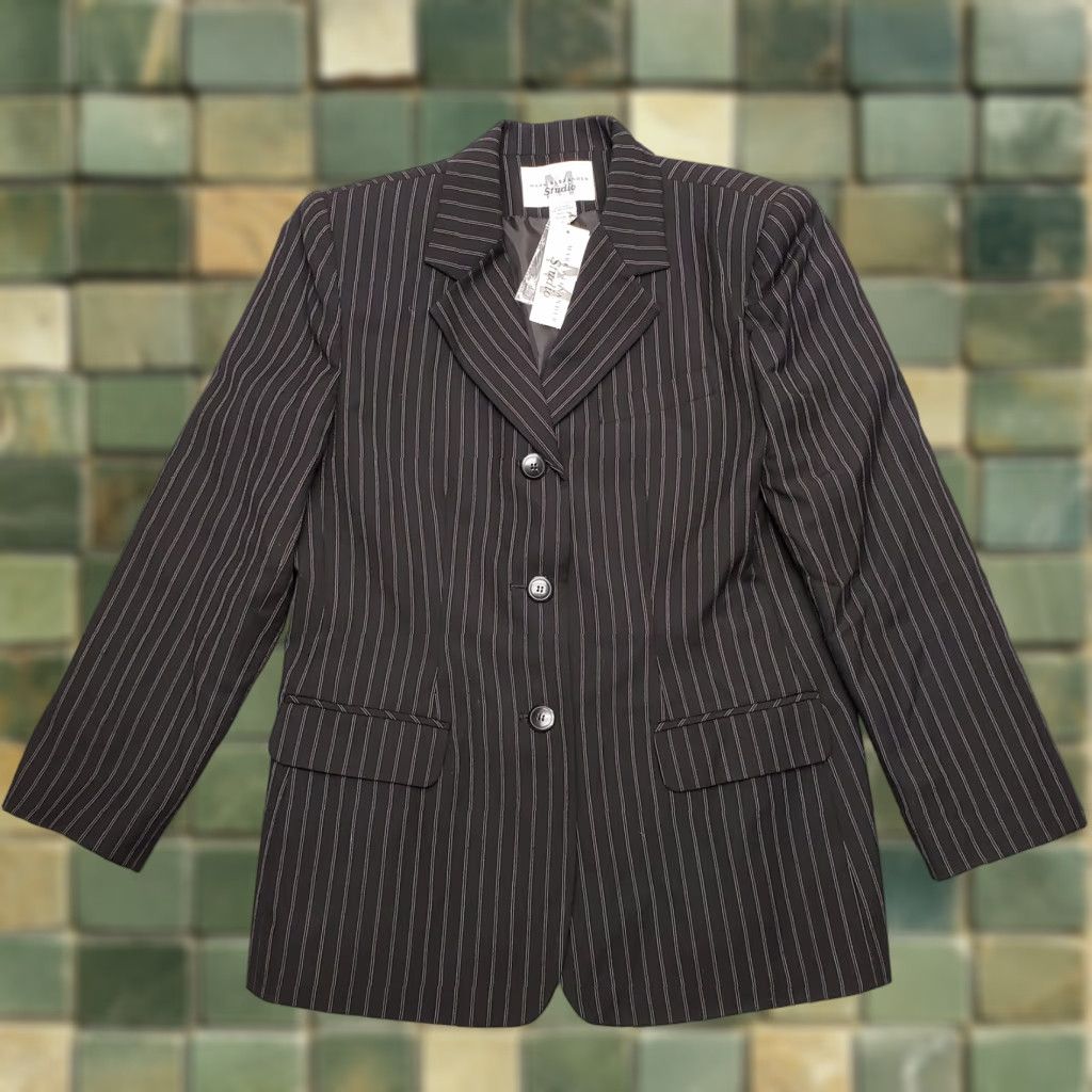 Vintage Mark Alexander Jacket Women Sz 12 Black Striped Classic Professional Wool Blazer Size XL / US 12-14 / IT 48-50 - 1 Thumbnail
